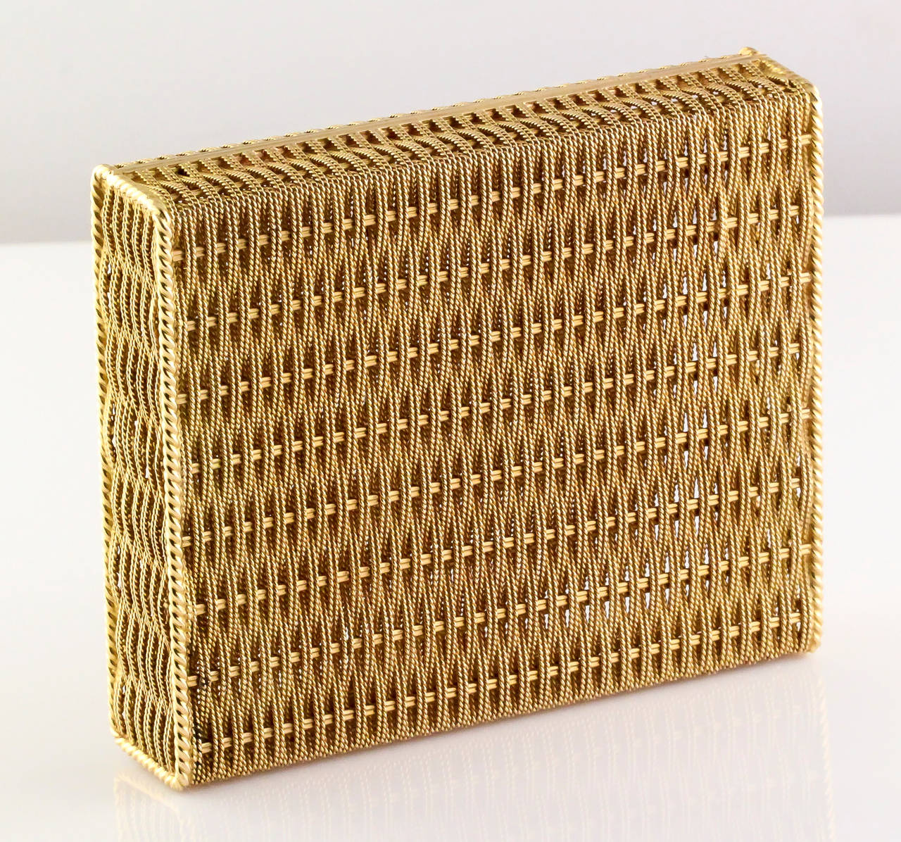 Tiffany & Co. Schlumberger Gold Basket Weave Box In Excellent Condition In New York, NY