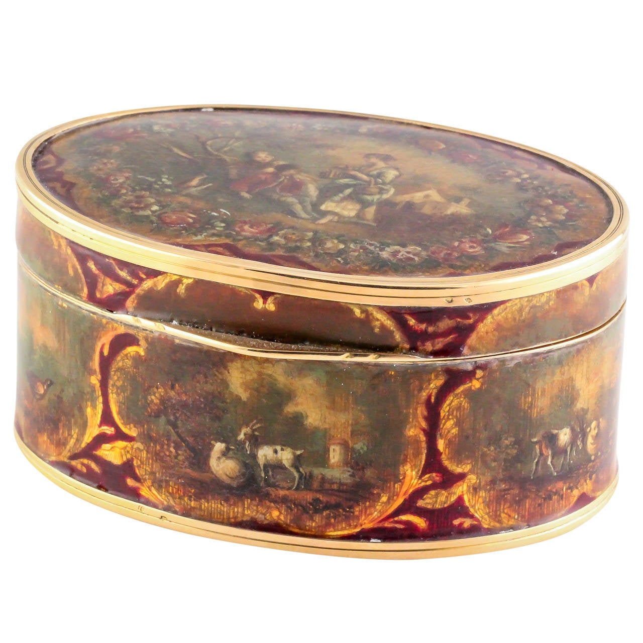 French 19th Century Enamel Gold Shell Very Ornate Jewelry Box