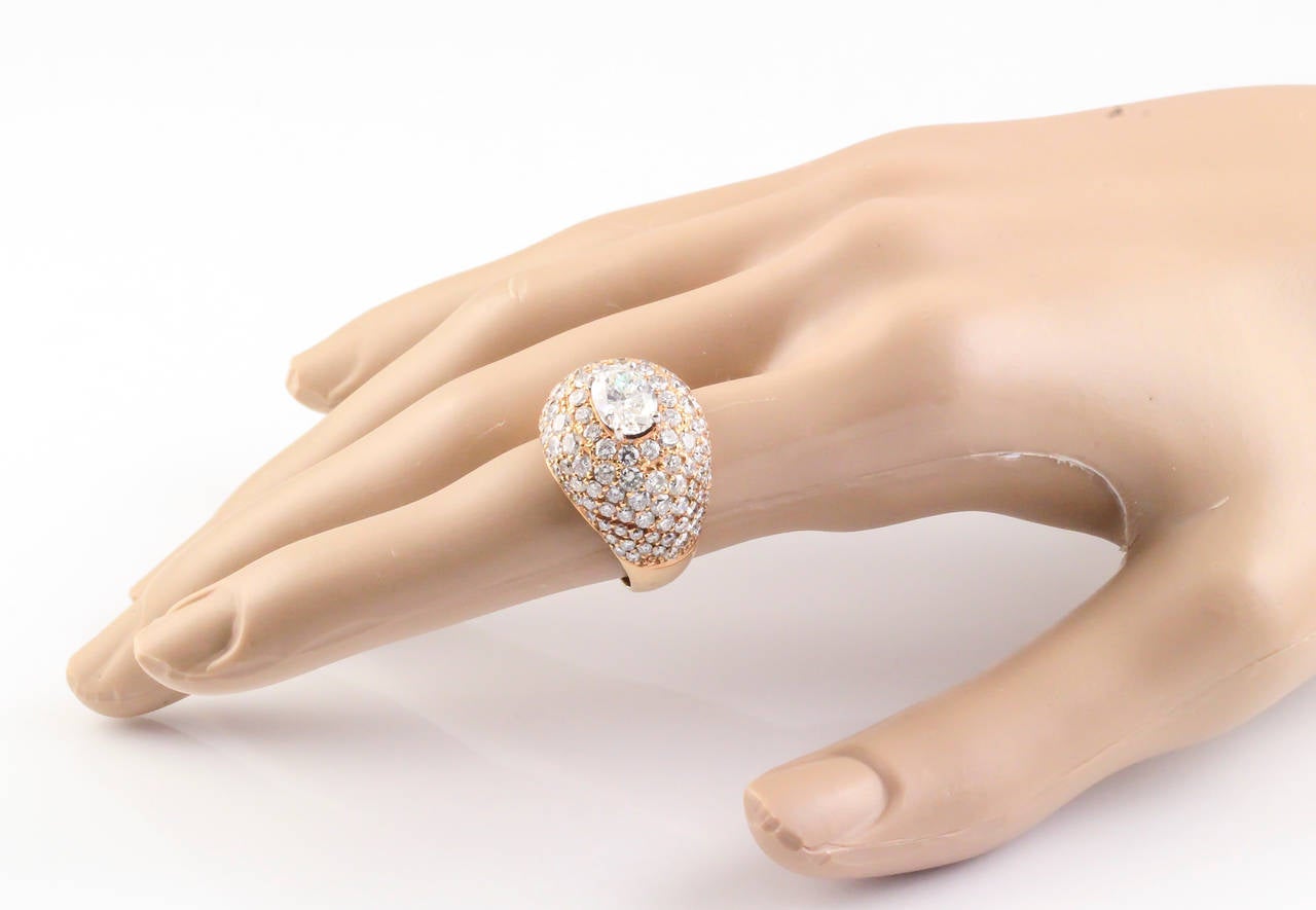 Women's FRENCH Diamond and Pink Gold Dome Ring
