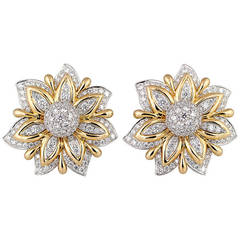 Verdura Diamond Gold Platinum Primrose Earclips