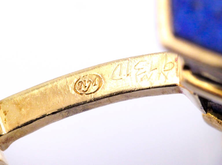 Neiman Marcus French Lapis Gold Cufflinks In Excellent Condition In New York, NY