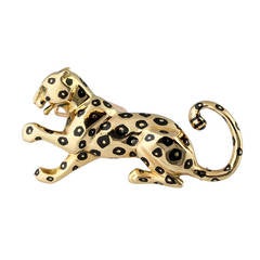 Cartier Panthere Black Enamel Emerald Gold Brooch 2