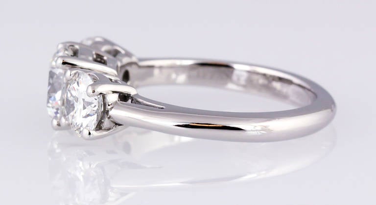 Tiffany & Co. Diamond Platinum Three-Stone Engagement Ring In Excellent Condition In New York, NY