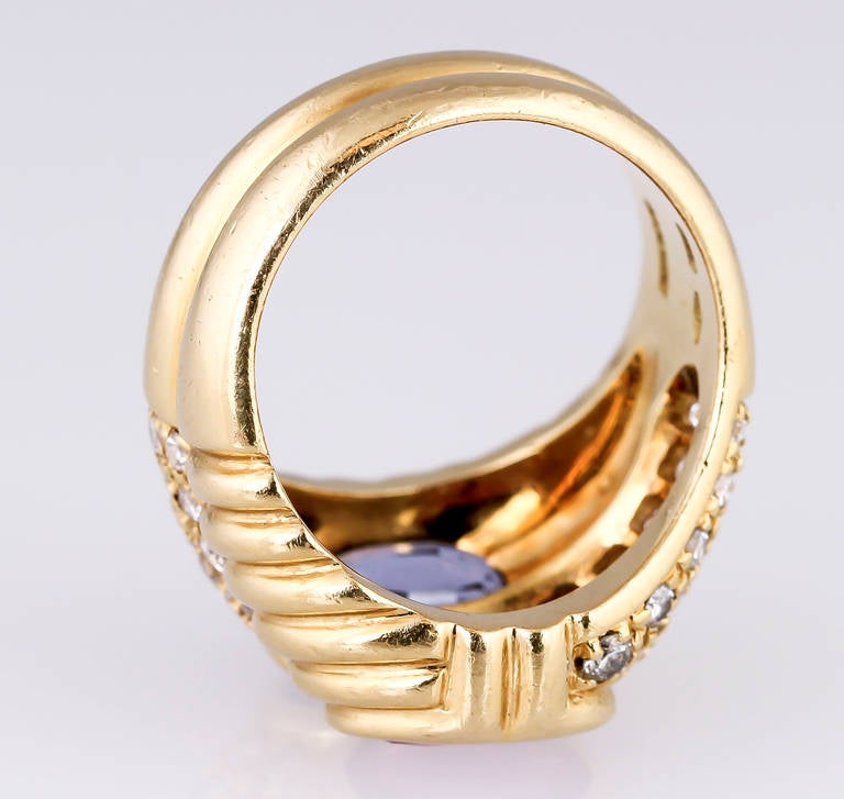 Contemporary Bulgari Blue and Pink Sapphire Diamond Gold Ring