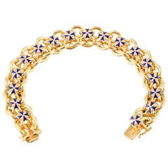 Verdura Blue Enamel Gold Link Bracelet