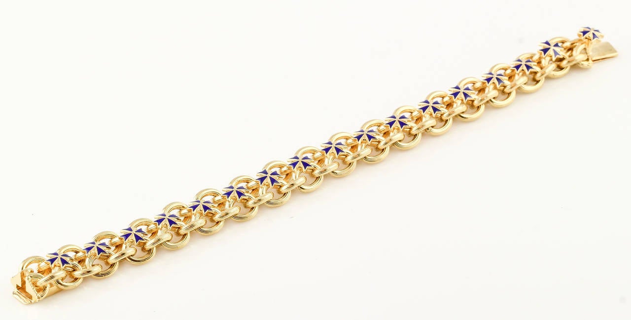 Women's Verdura Blue Enamel Gold Link Bracelet