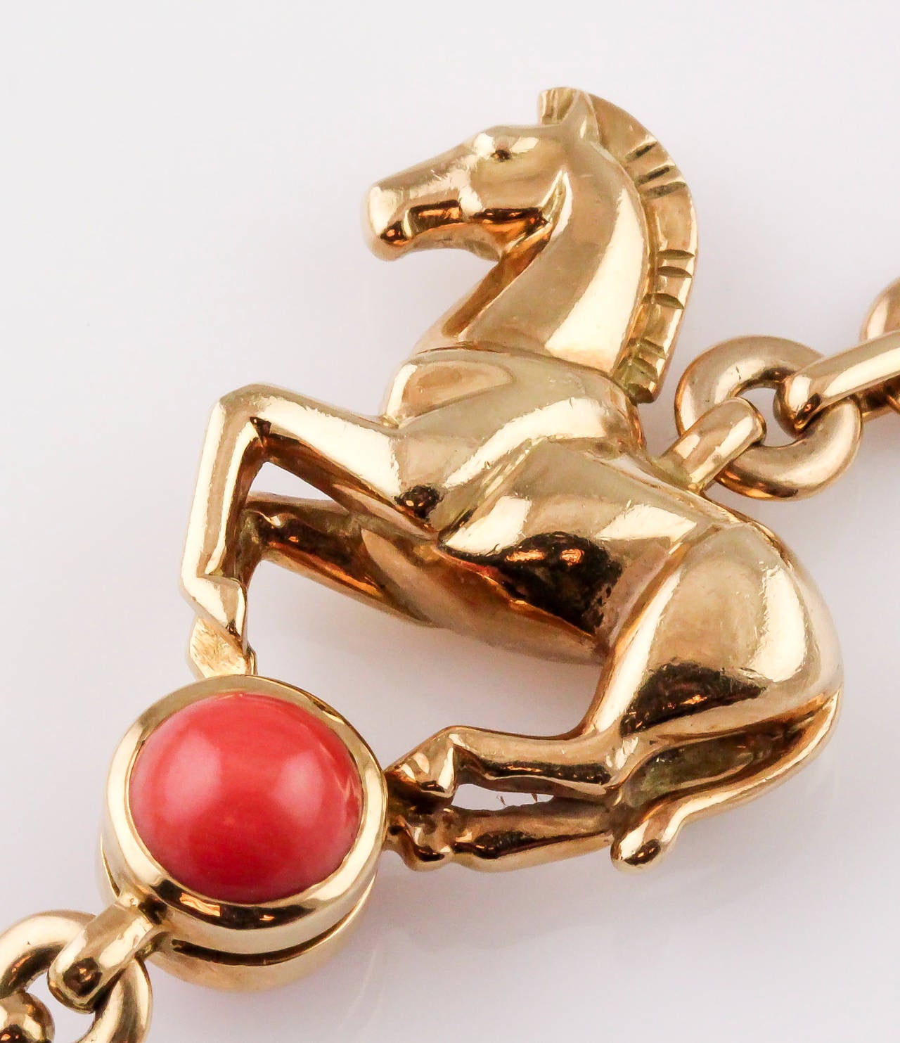 Women's Cartier Coral Lapis Gold Animal Charm Necklace