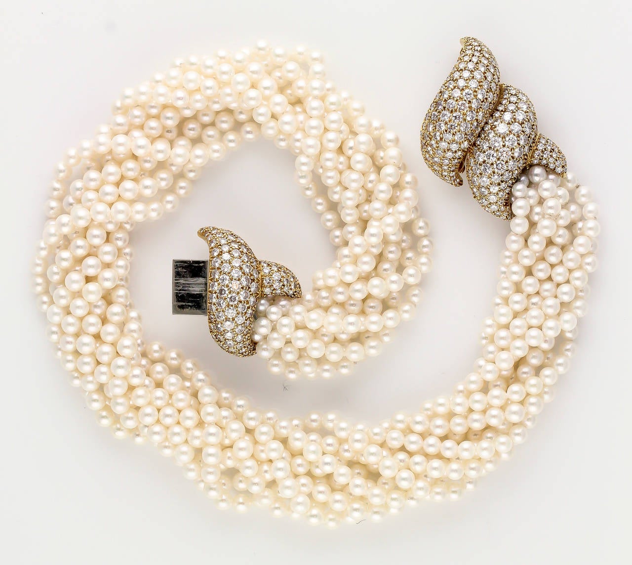 HARRY WINSTON Pearl Diamond and Gold Torsade Choker Necklace at 1stDibs ...