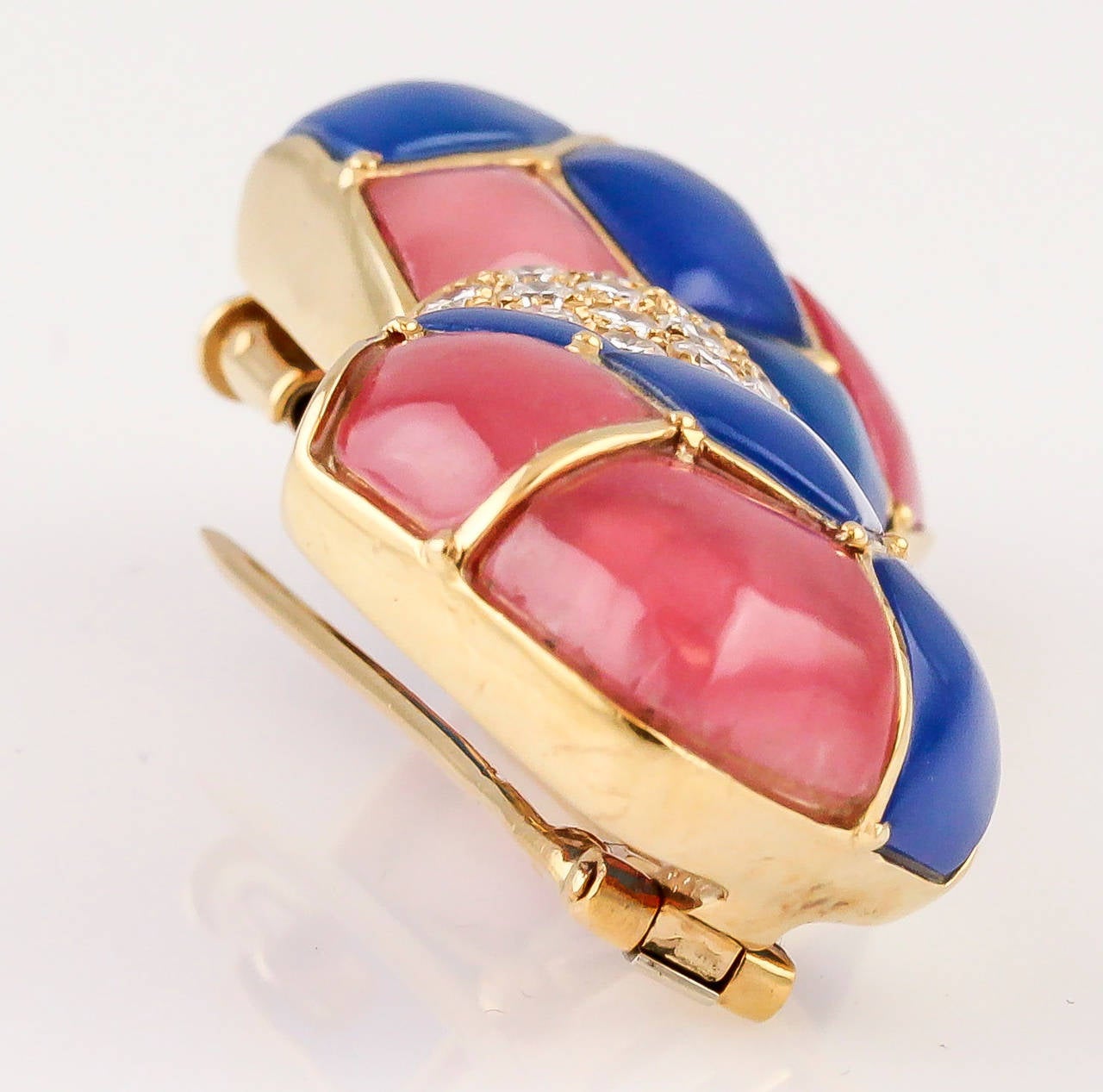 Van Cleef & Arpels Chalcedony Rhodochrosite Diamond Gold Bow Brooch In Good Condition In New York, NY