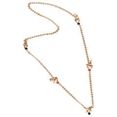 Cartier Coral Lapis Gold Animal Charm Necklace