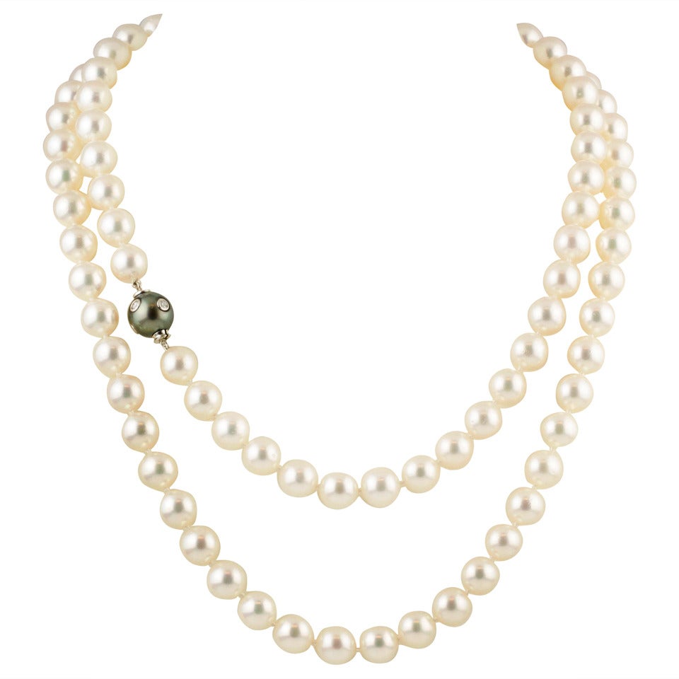 Tiffany & Co. Pearl Diamond Platinum Long Necklace
