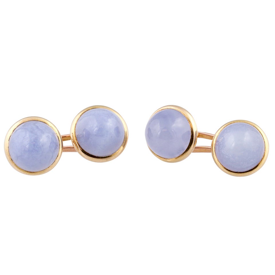 French Retro Chalcedony Gold Cufflinks For Sale