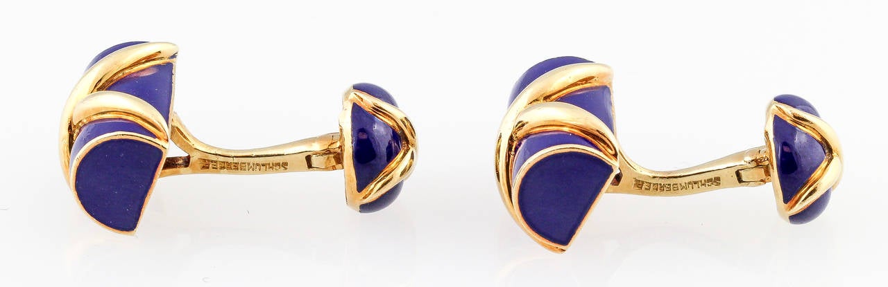 Handsome blue enamel and 18K yellow gold cufflinks  known as the 