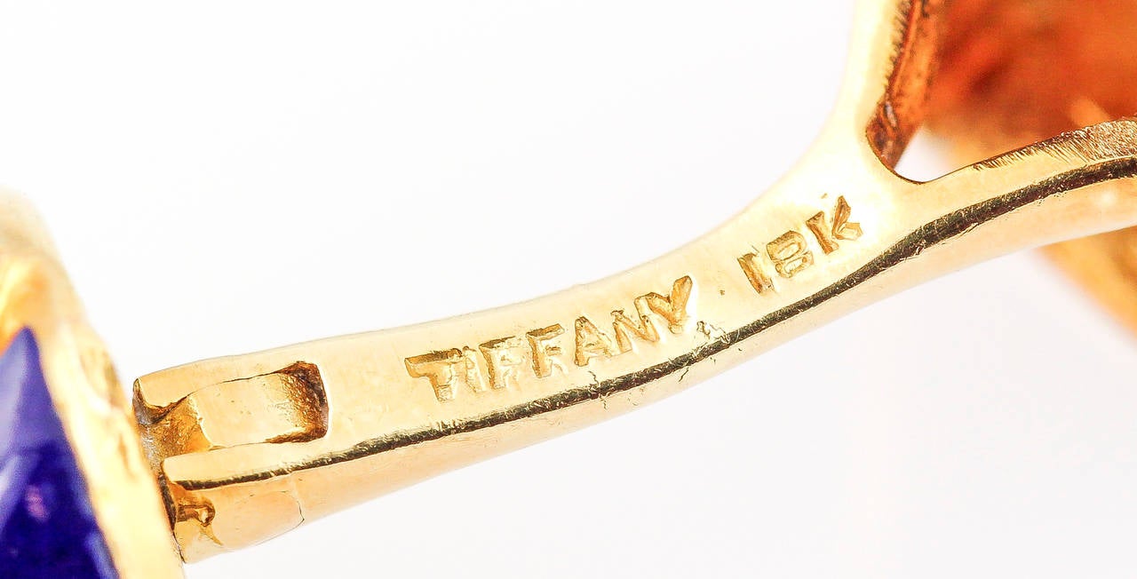 TIFFANY & CO. SCHLUMBERGER Blue Enamel and Gold Log Cufflinks 1