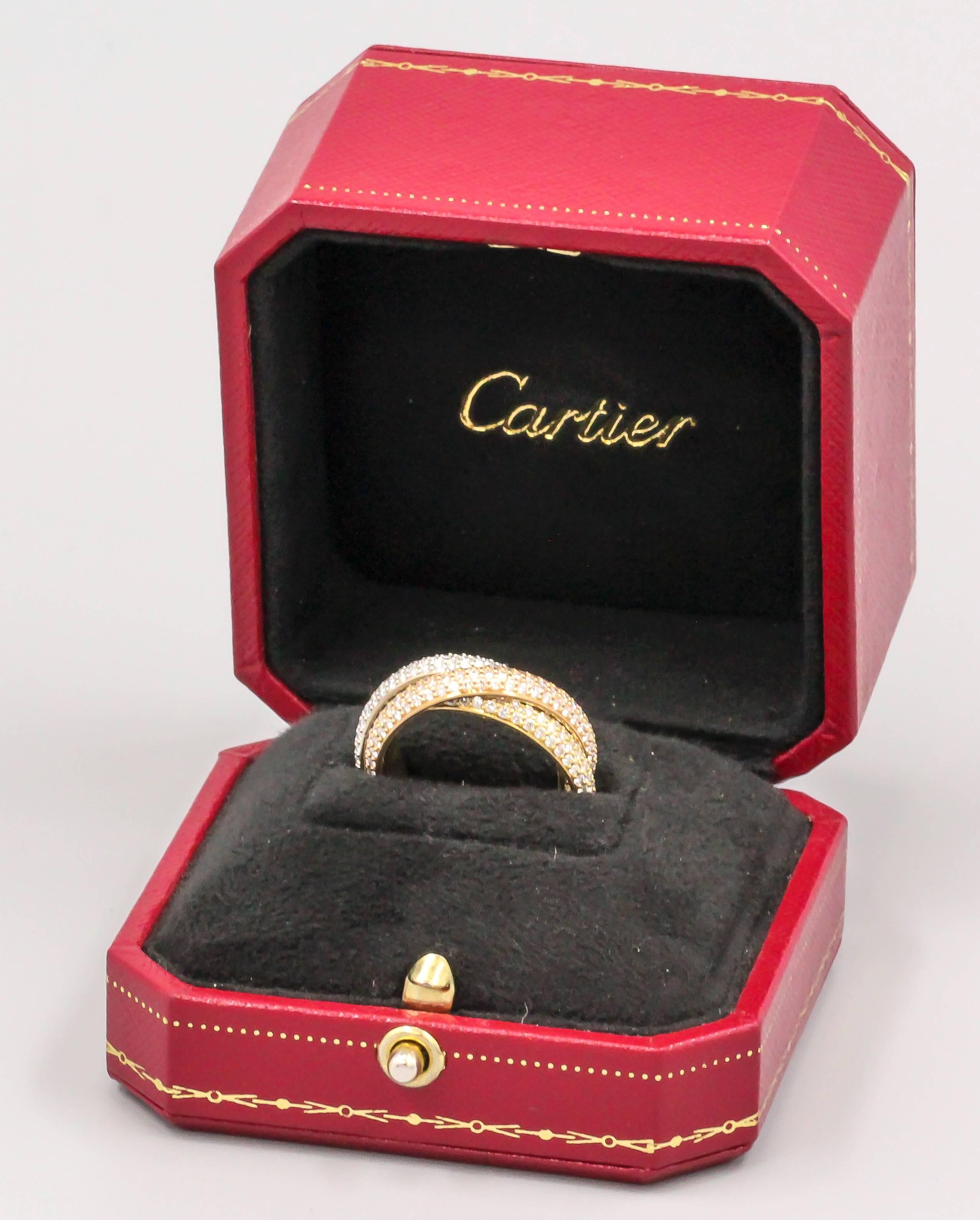Women's Cartier Trinity Classic Diamond Three Color Gold Rolling Band Ring