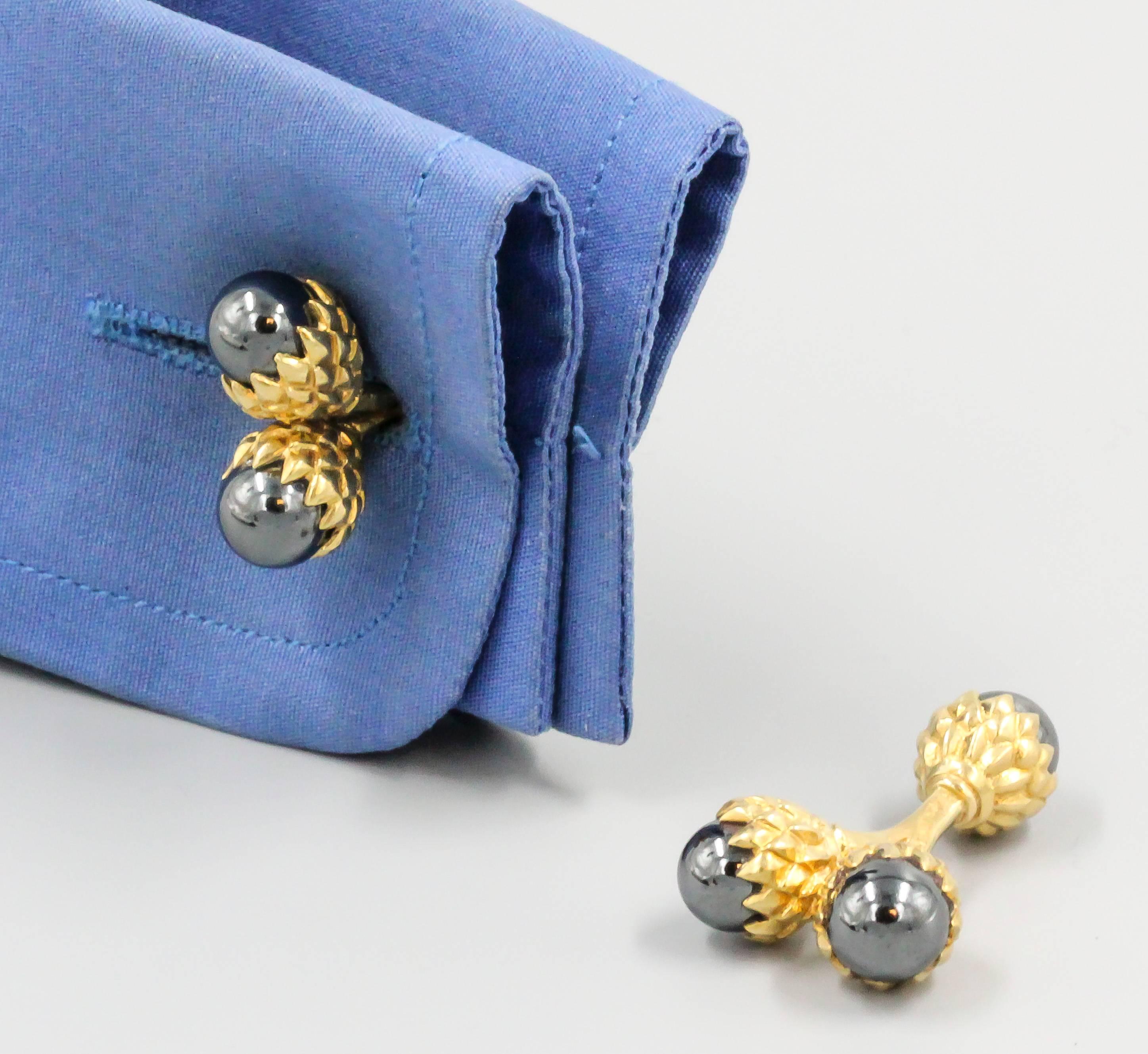 Tiffany & Co. Schlumberger Hematite and Gold Double Acorn Cufflinks 1