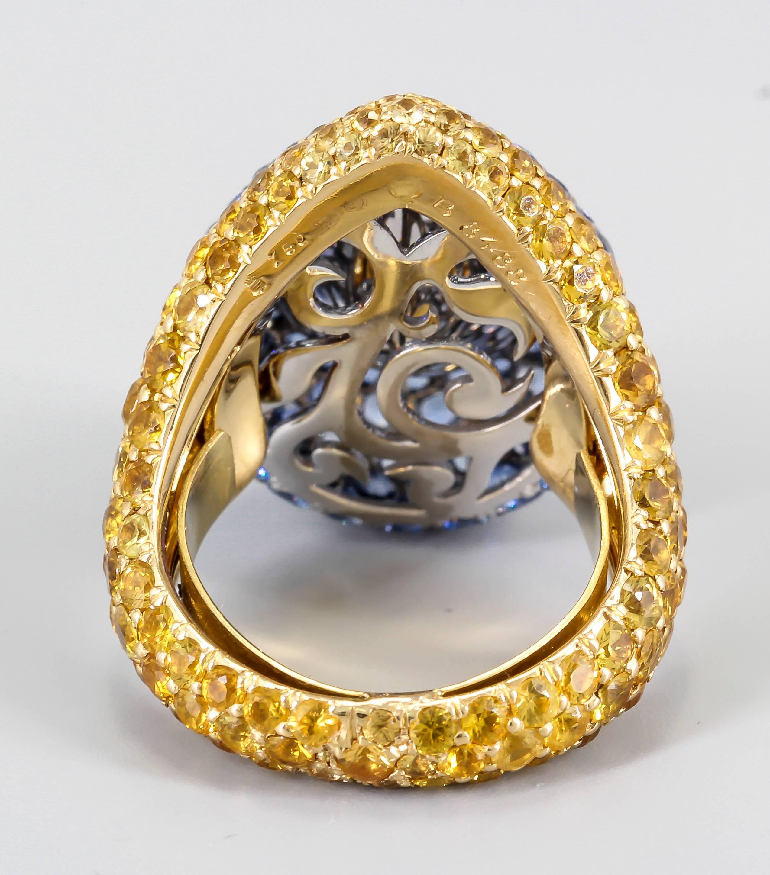 Women's DE GRISOGONO Blue and Yellow Sapphire Gold Dome Ring Sz. 7