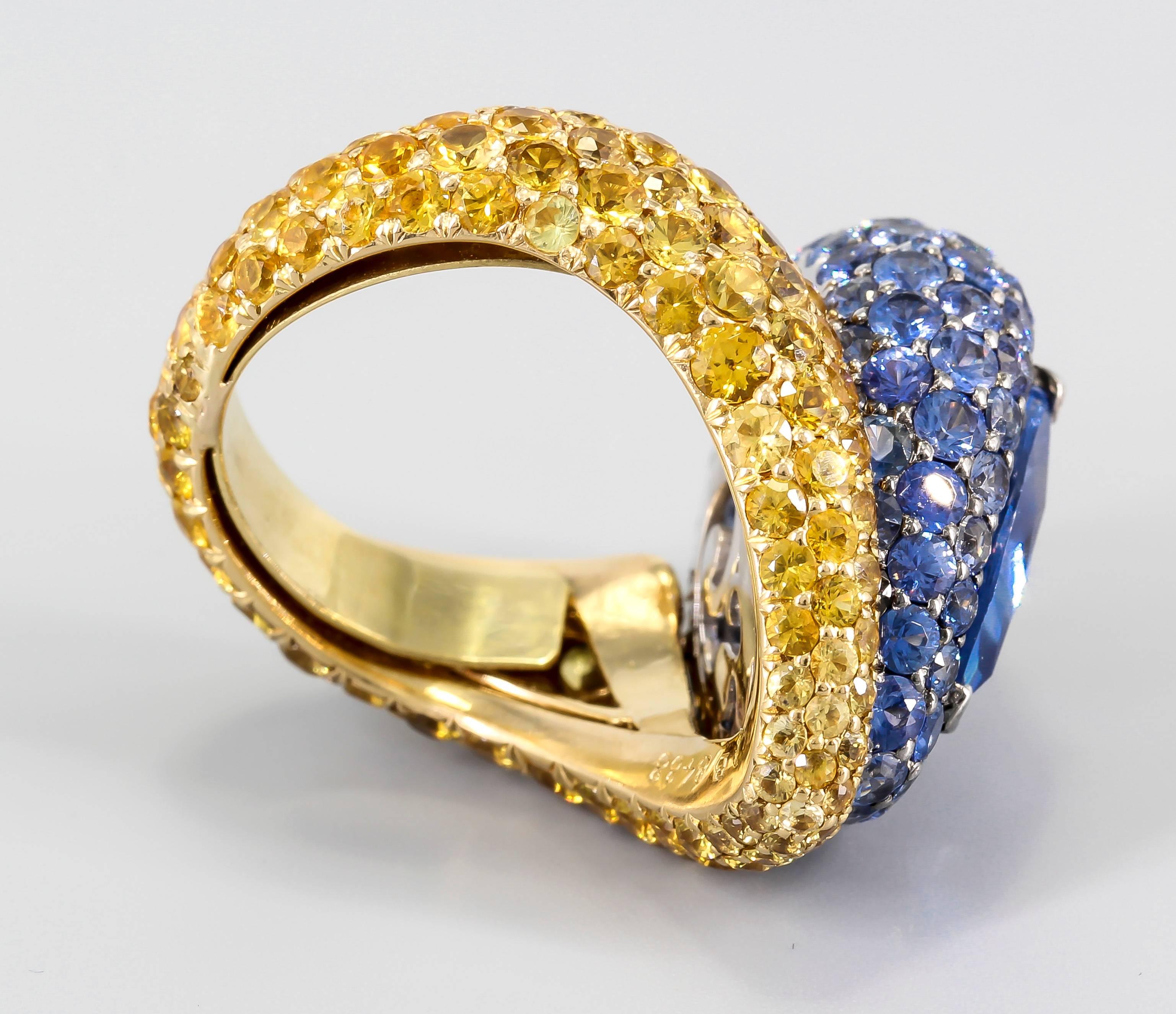 DE GRISOGONO Blue and Yellow Sapphire Gold Dome Ring Sz. 7 1