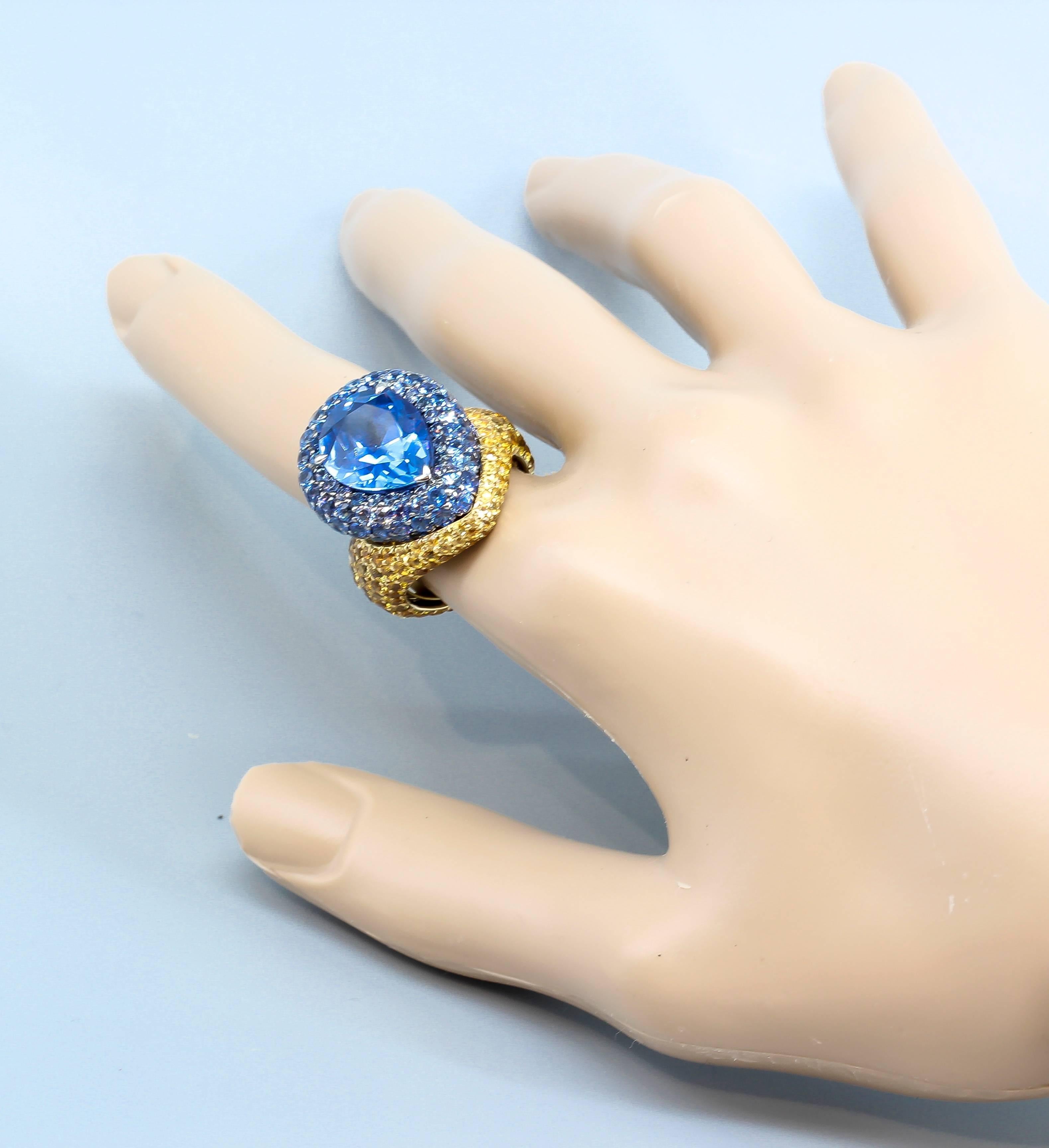 DE GRISOGONO Blue and Yellow Sapphire Gold Dome Ring Sz. 7 2