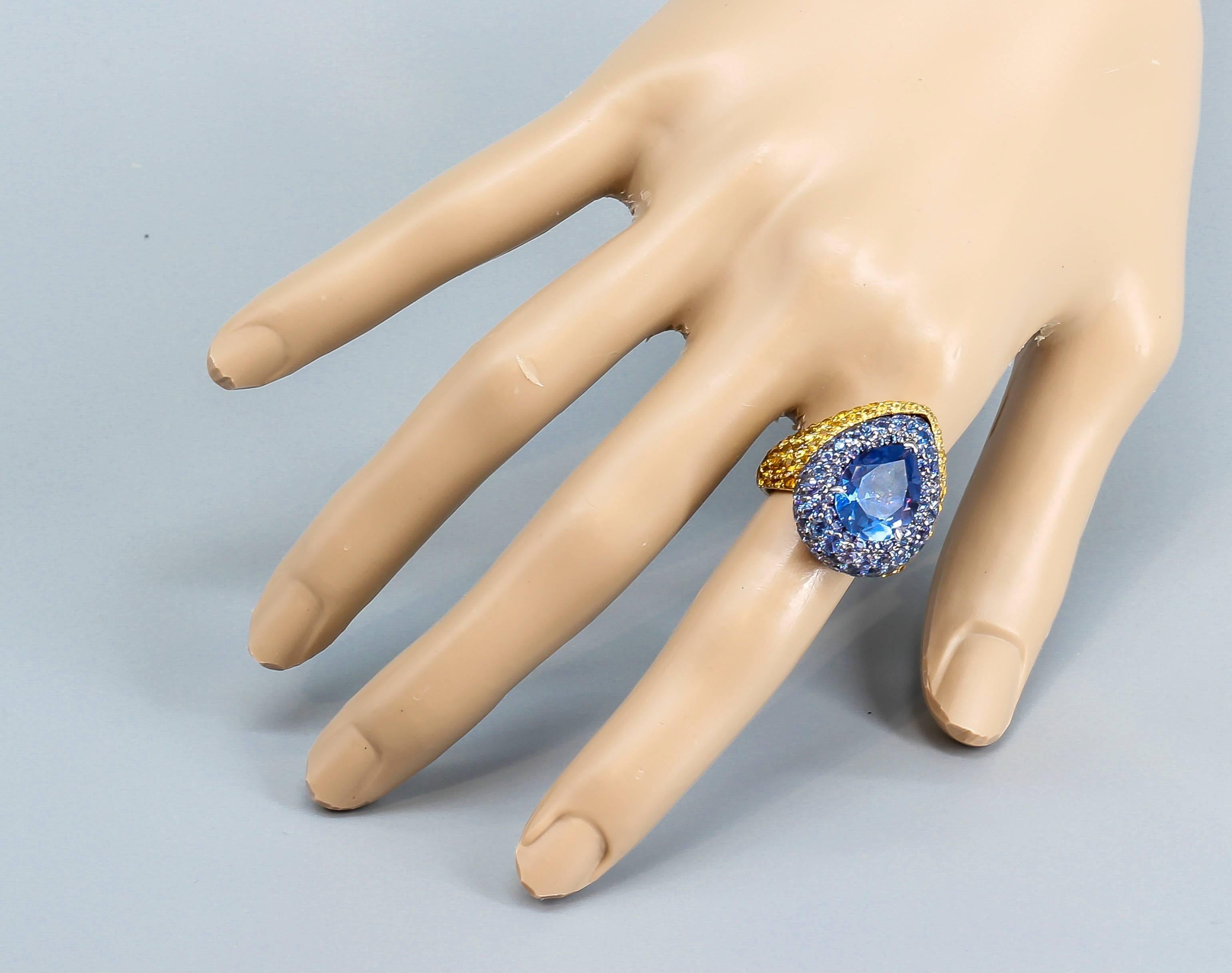 DE GRISOGONO Blue and Yellow Sapphire Gold Dome Ring Sz. 7 3
