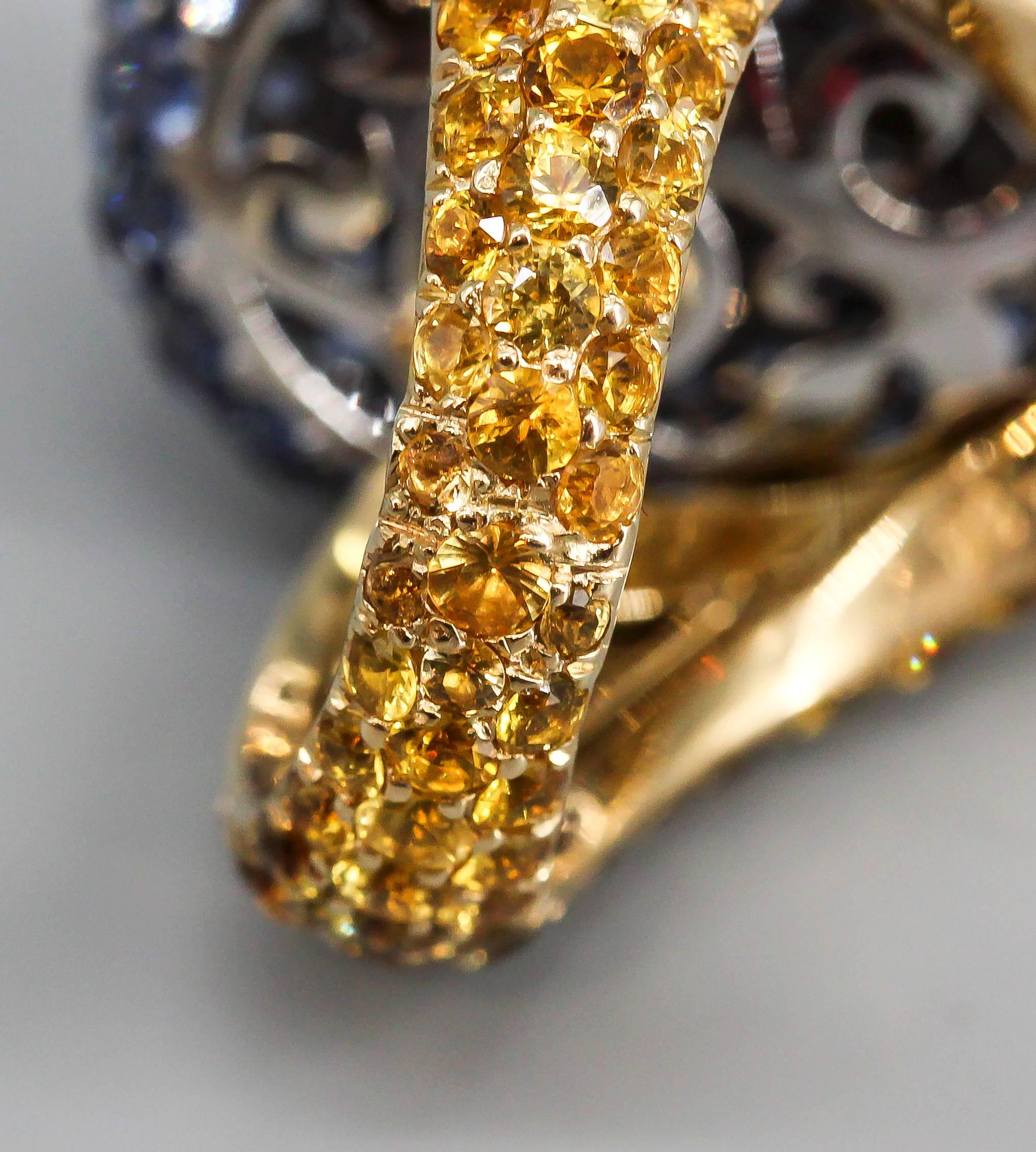 DE GRISOGONO Blue and Yellow Sapphire Gold Dome Ring Sz. 7 5