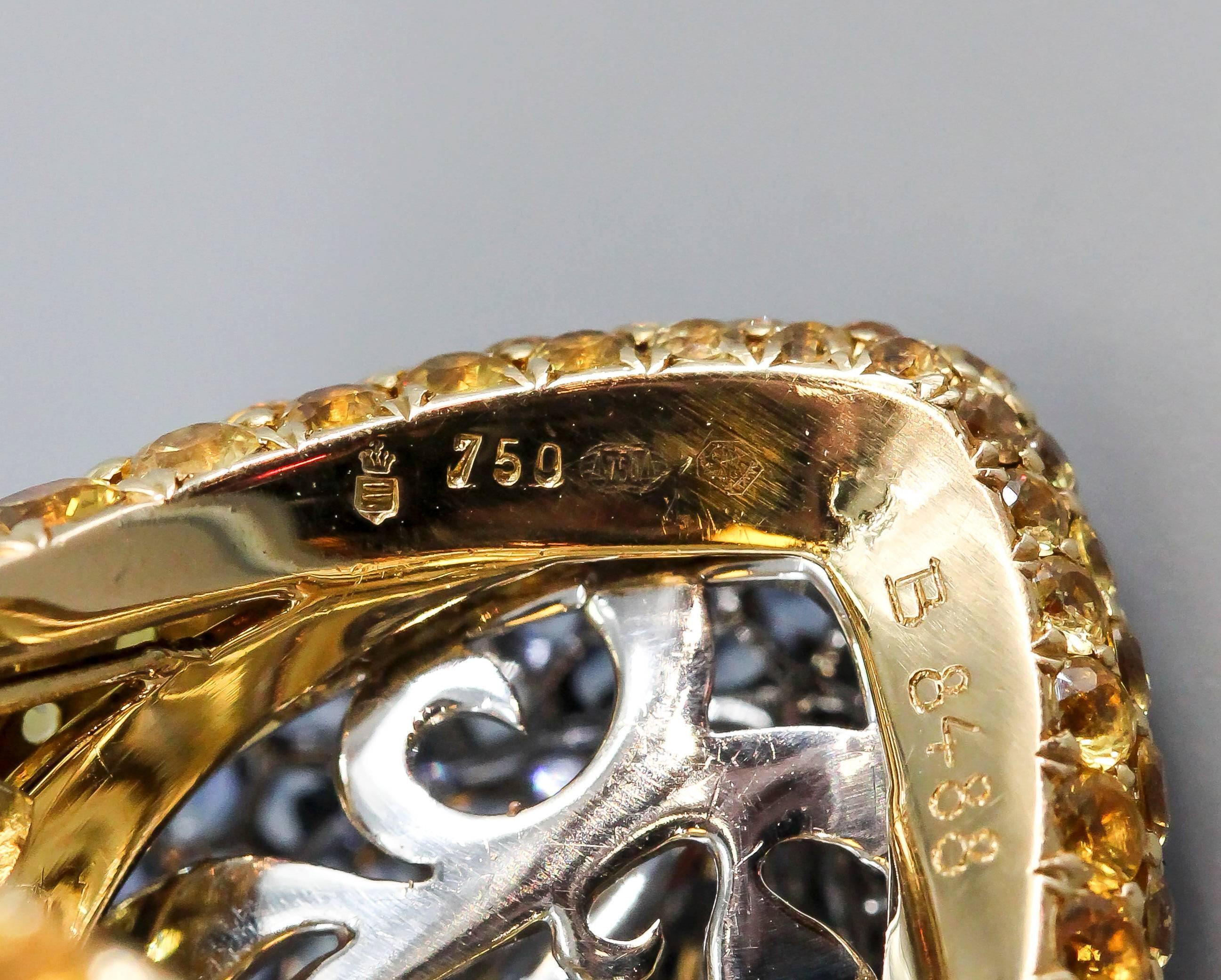 DE GRISOGONO Blue and Yellow Sapphire Gold Dome Ring Sz. 7 4