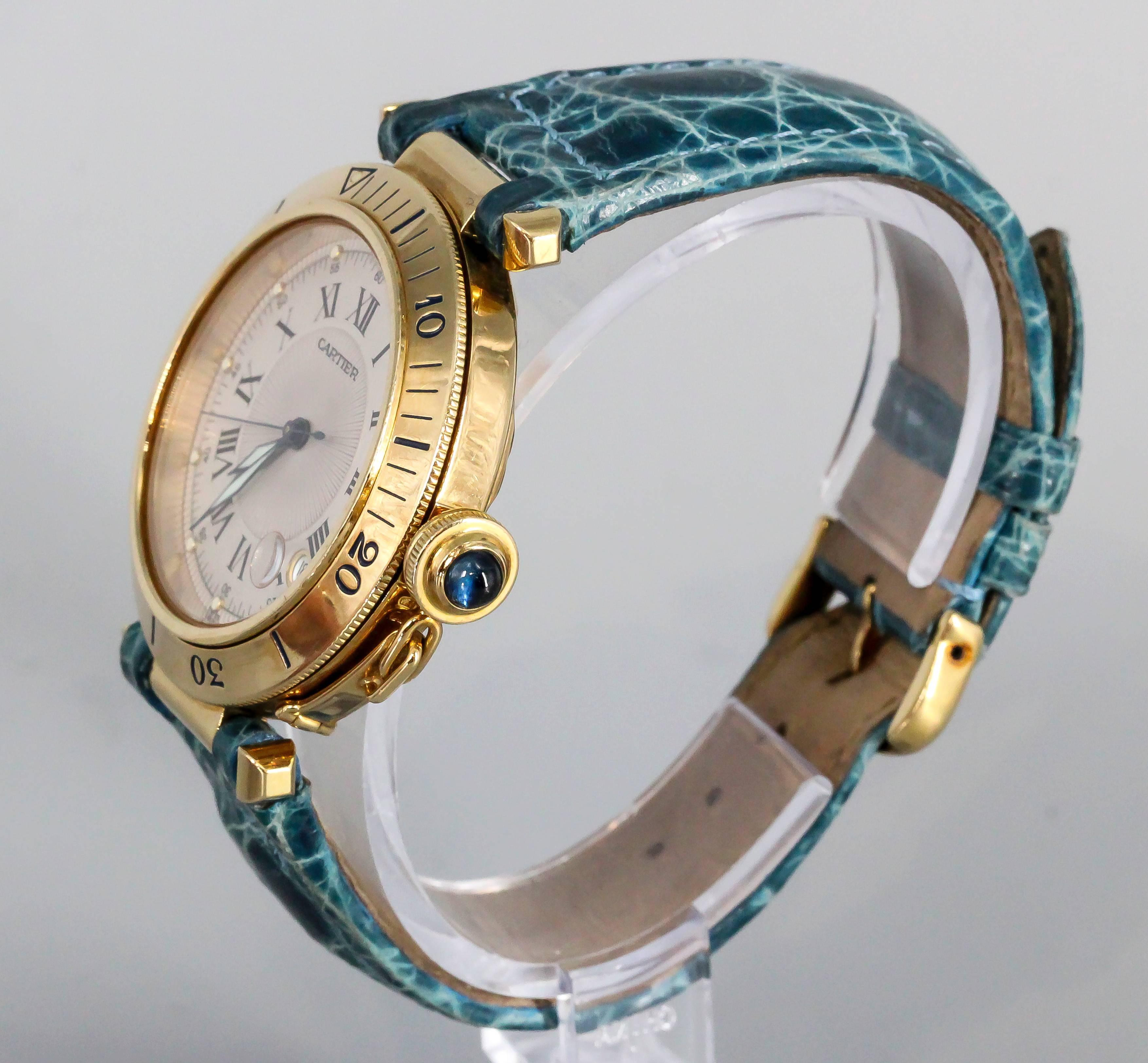 Cartier Yellow Gold Pasha Date Automatic Wristwatch In Excellent Condition In New York City, NY