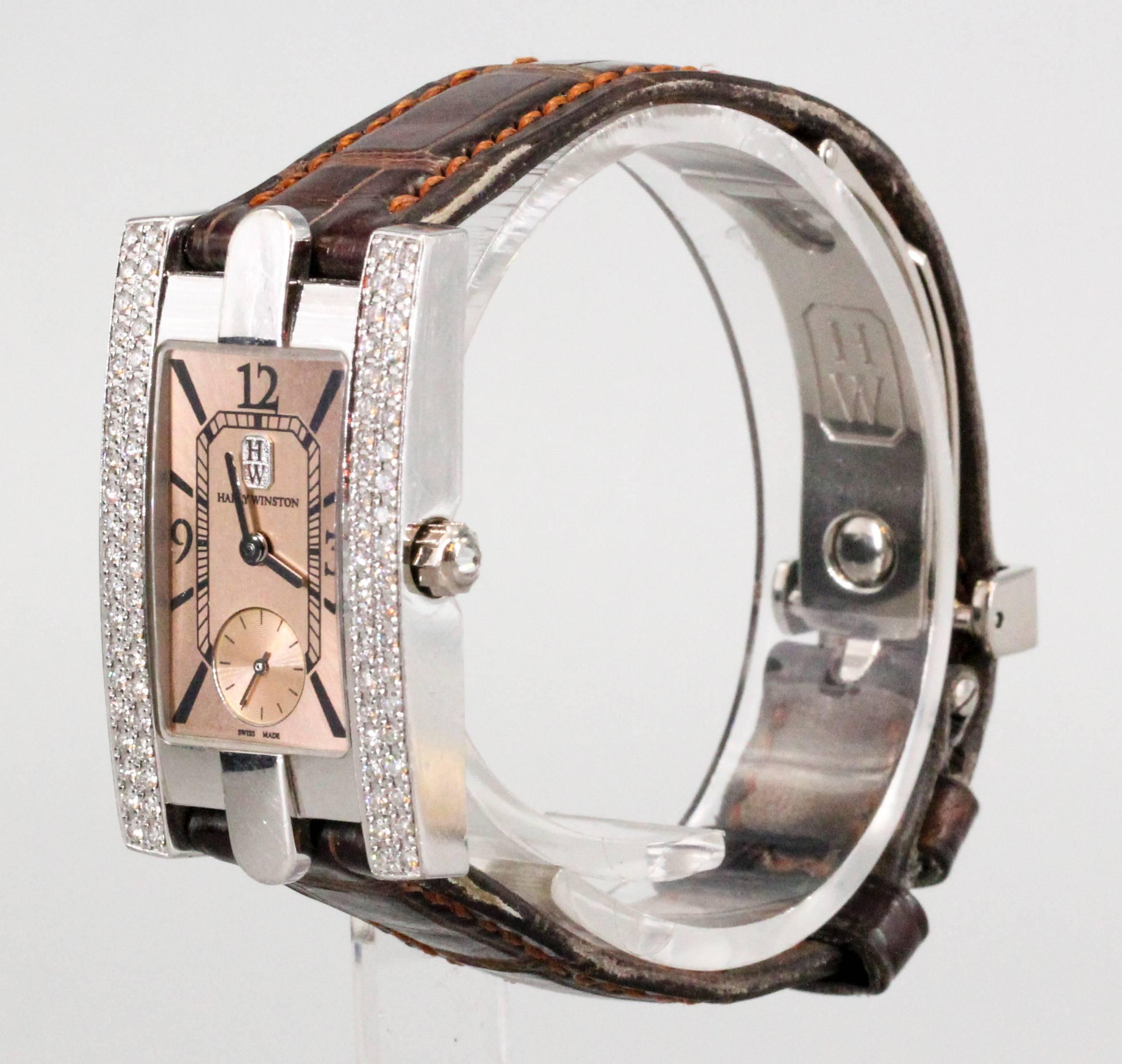 Women's or Men's Harry Winston Lady's White Gold Diamond Avenue Quartz Wristwatch