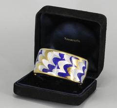 Tiffany & Co. Angela Cummings Inlaid Lapis Mother of Pearl Gold Bangle Bracelet