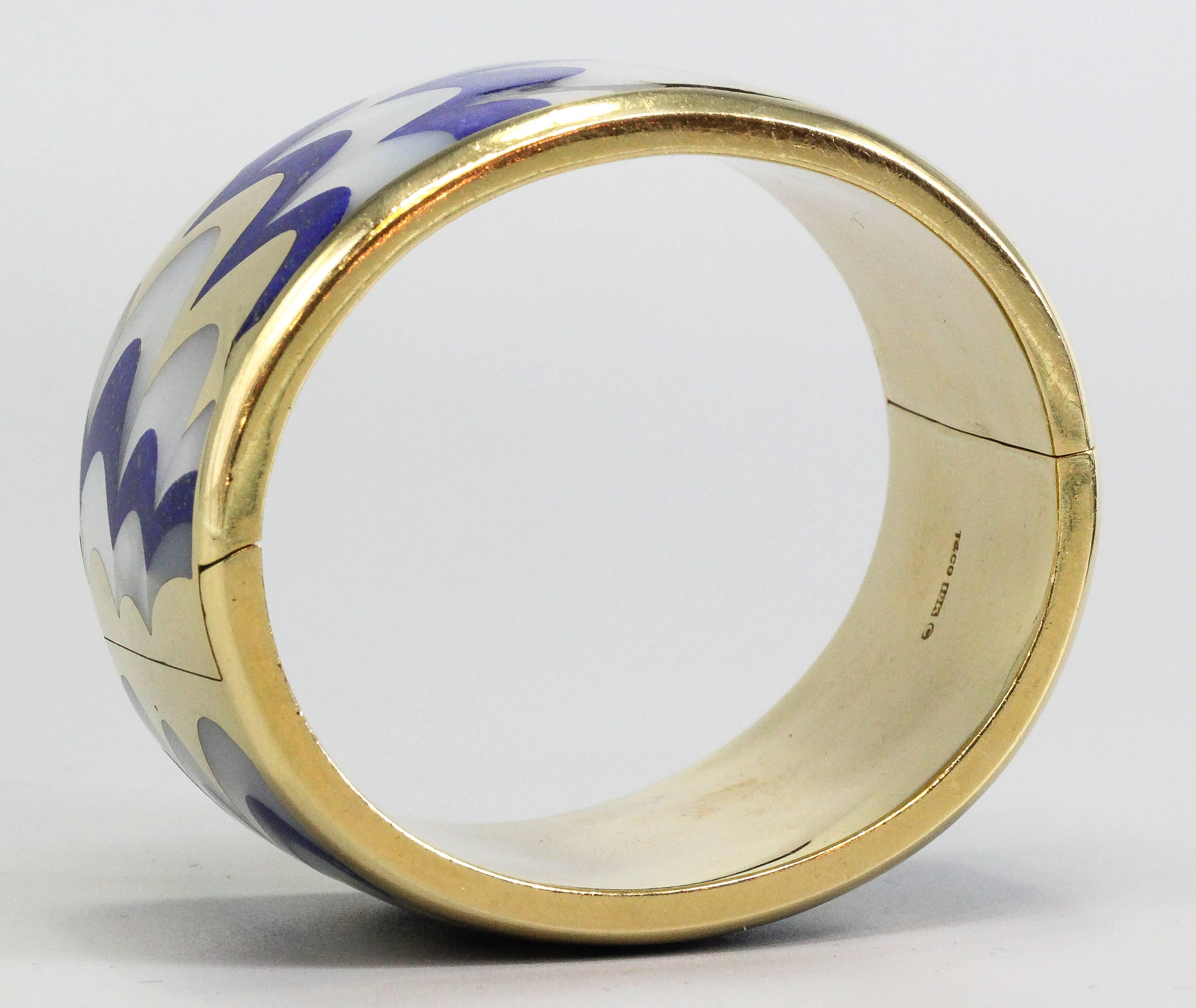 Women's Tiffany & Co. Angela Cummings Inlaid Lapis Mother of Pearl Gold Bangle Bracelet