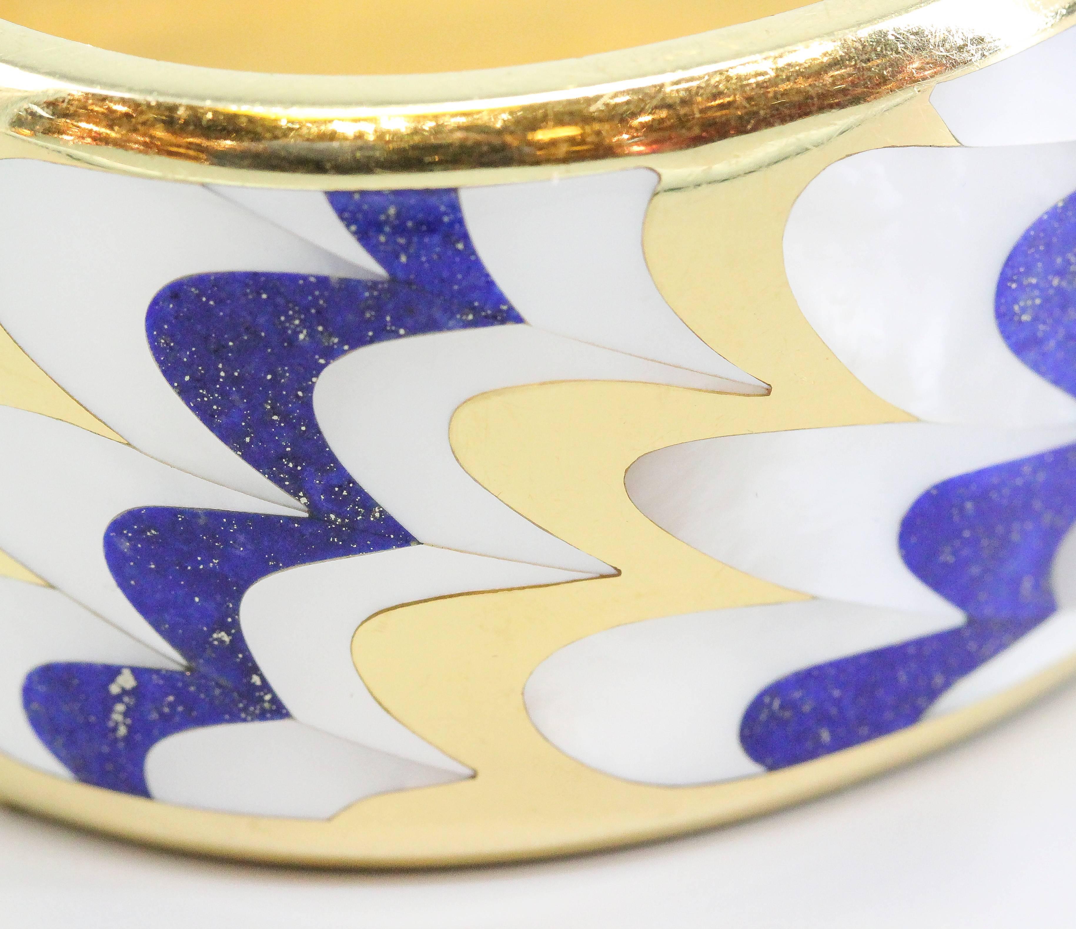 Tiffany & Co. Angela Cummings Inlaid Lapis Mother of Pearl Gold Bangle Bracelet 2