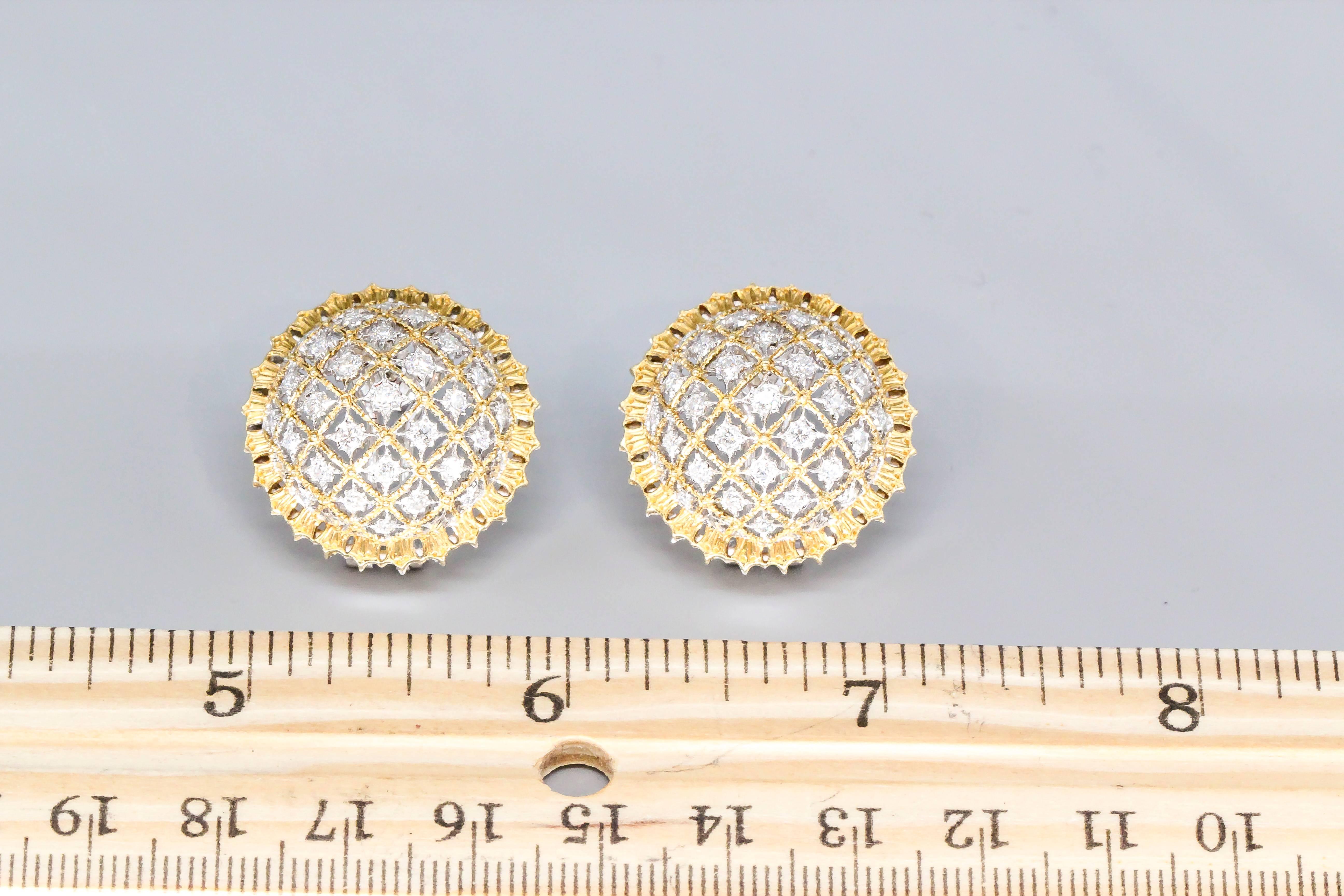 Women's Buccellati Large Diamond Gold Dome Earrings