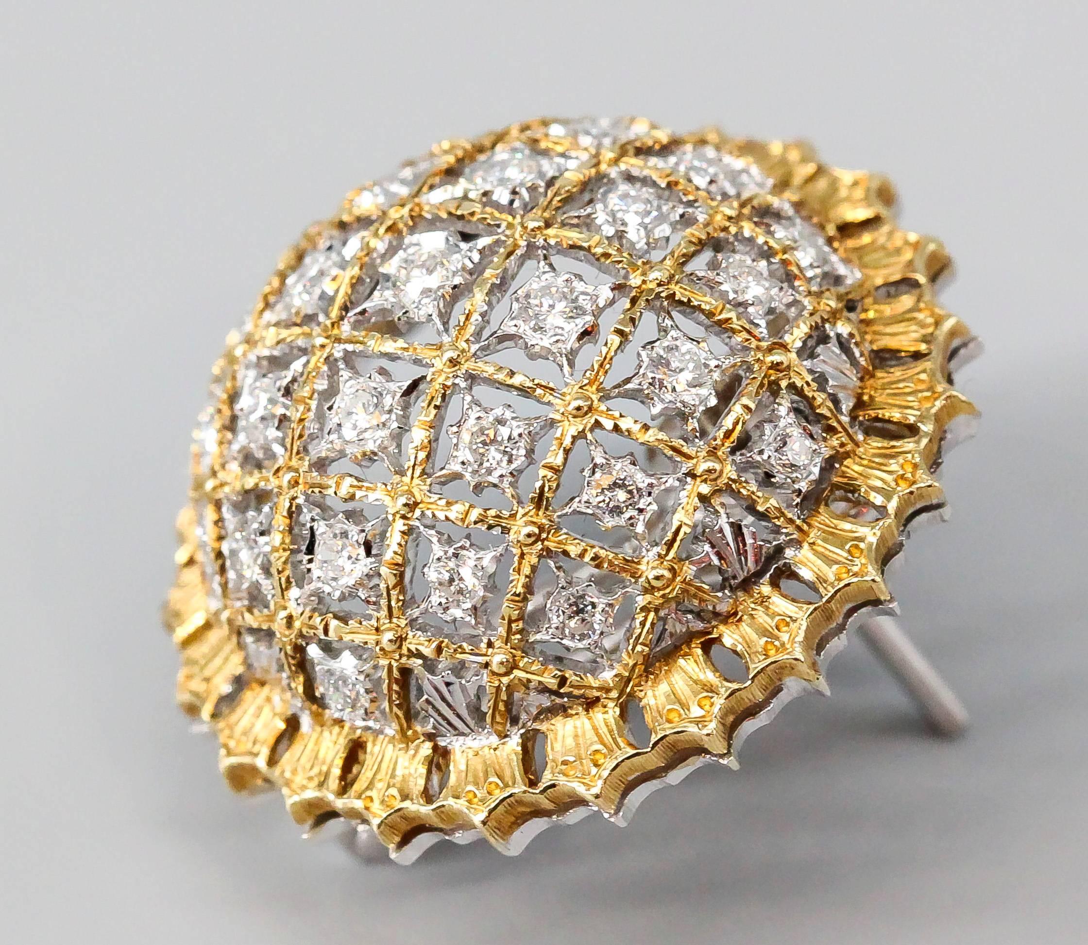 Buccellati Large Diamond Gold Dome Earrings In Excellent Condition In New York, NY