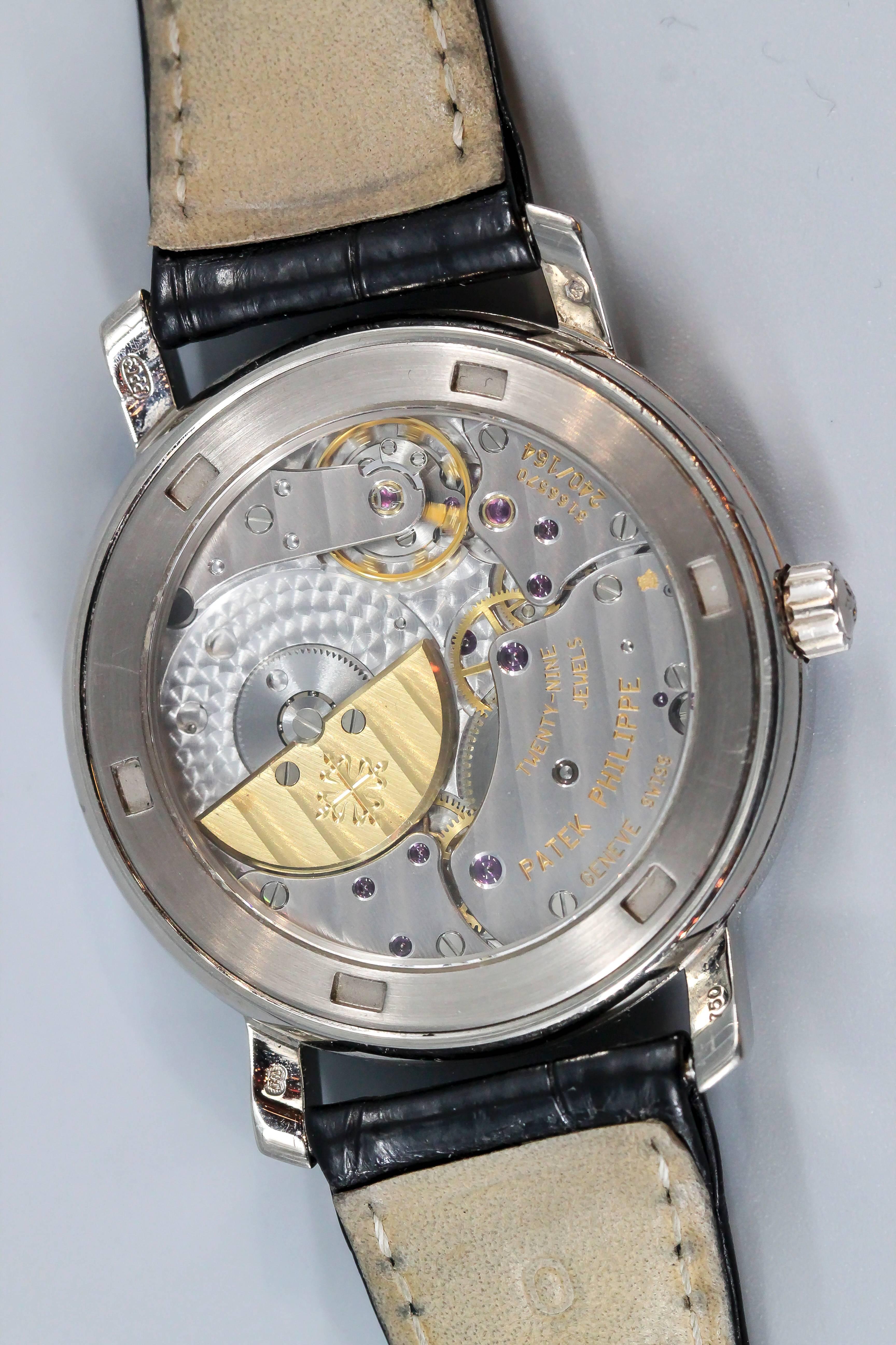 Men's Patek Philippe White Gold Moon Phase Black Dial automatic Wristwatch ref 5055G