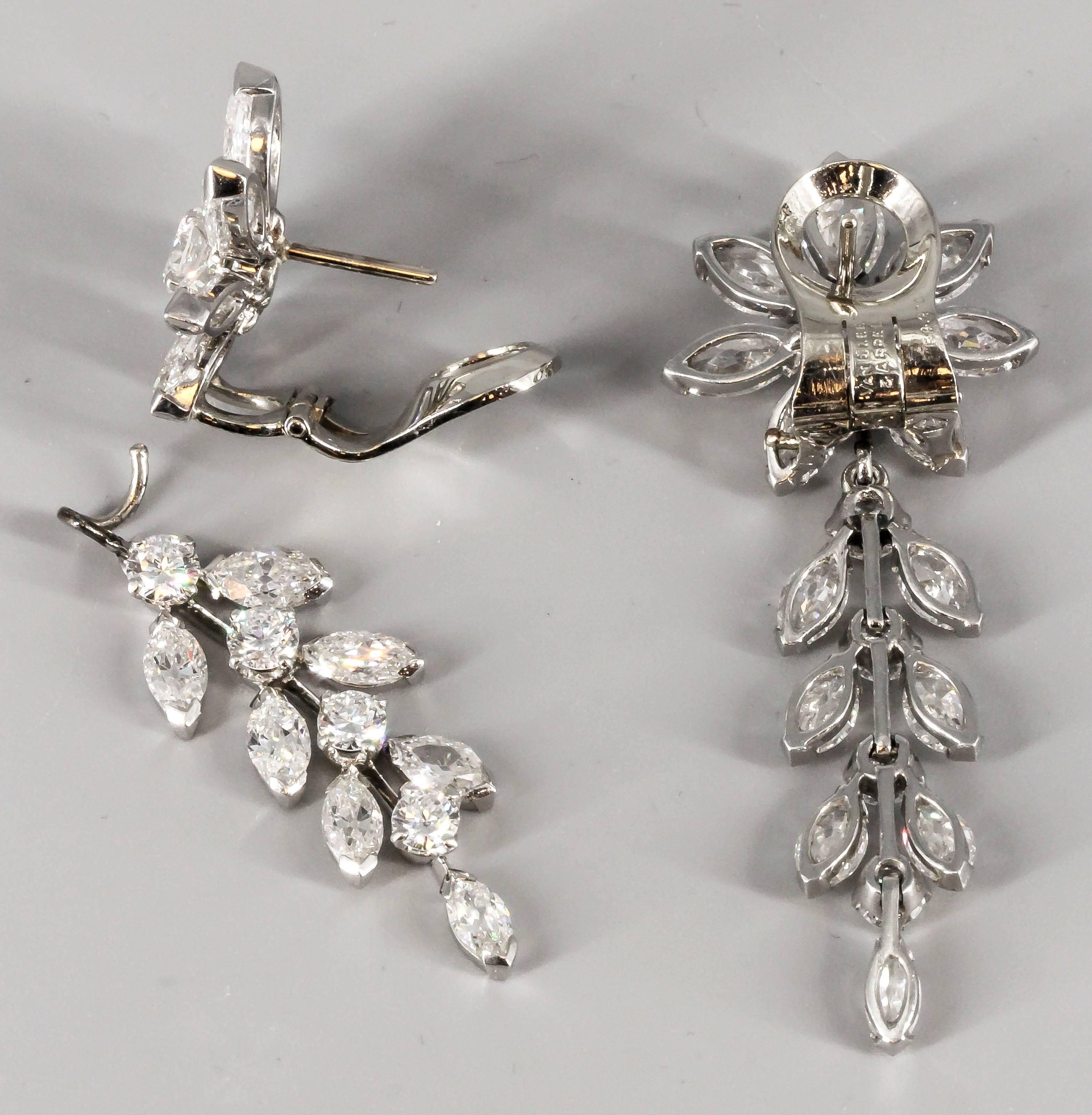 Van Cleef & Arpels Diamond Gold Platinum Day Night Earpendants In Excellent Condition In New York, NY