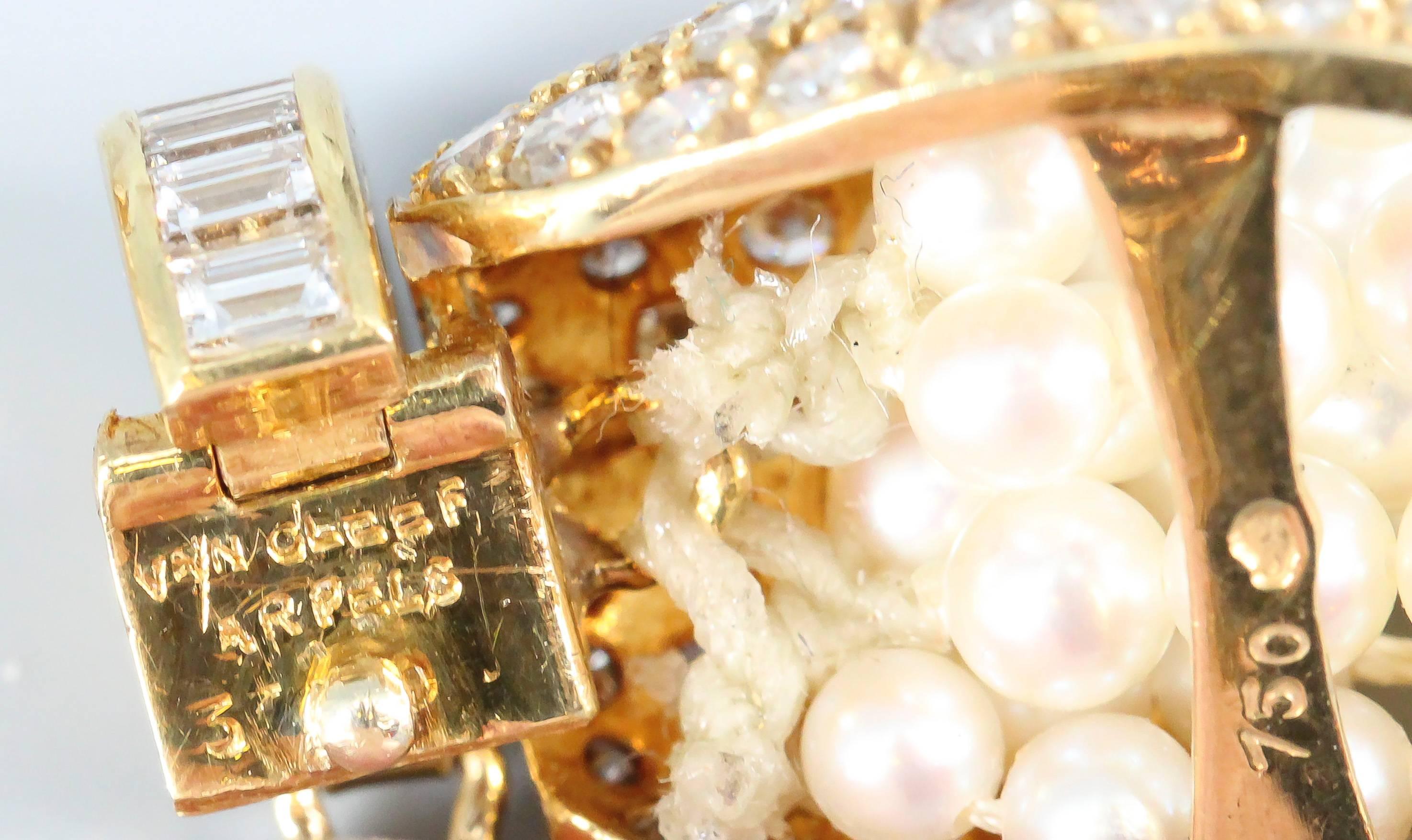 Women's Van Cleef & Arpels Pearl Diamond Gold Torsade Necklace and Bracelet Combination