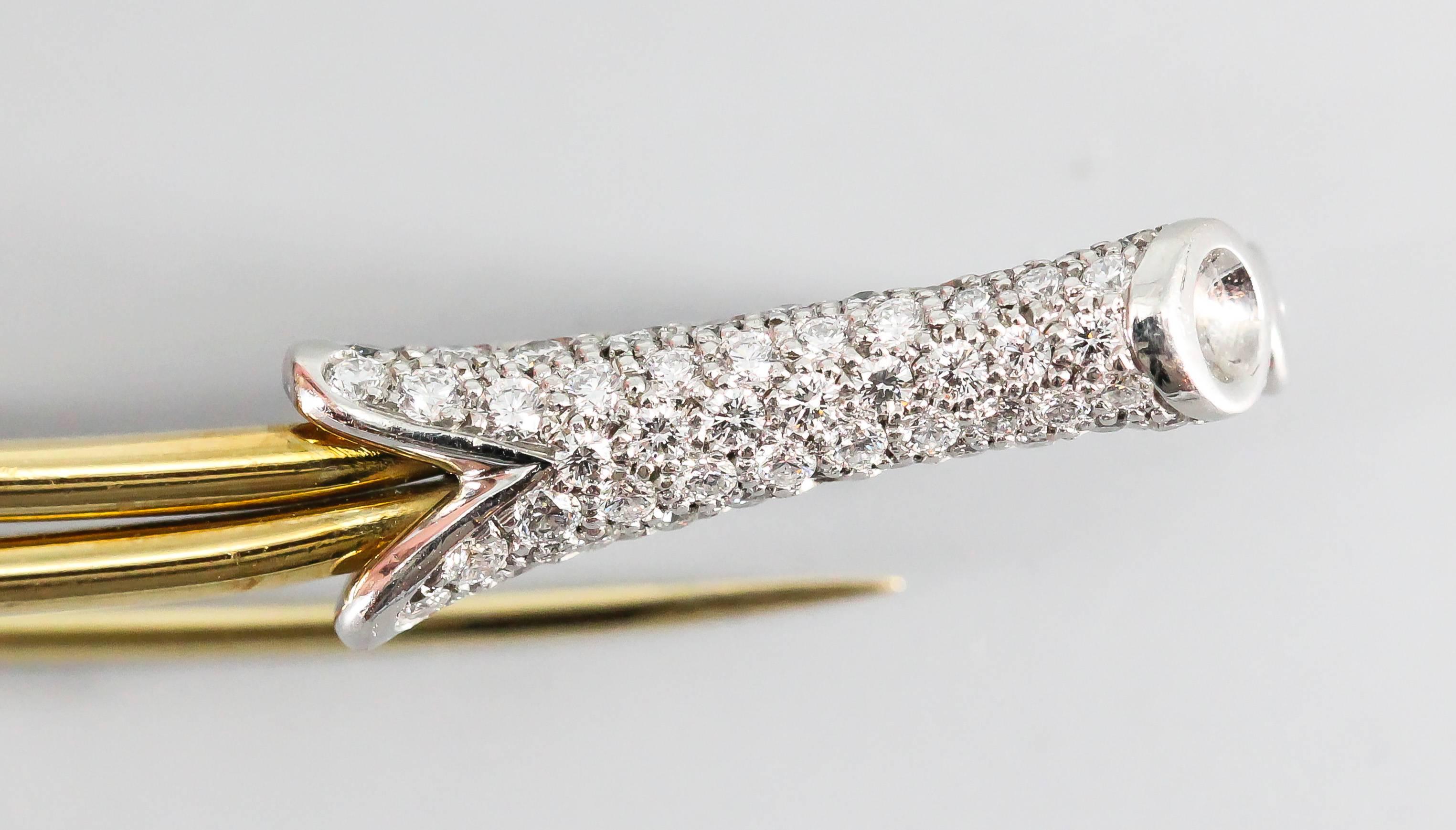 Tiffany & Co. Elsa Peretti Diamond Platinum Gold Brooch In Excellent Condition In New York, NY