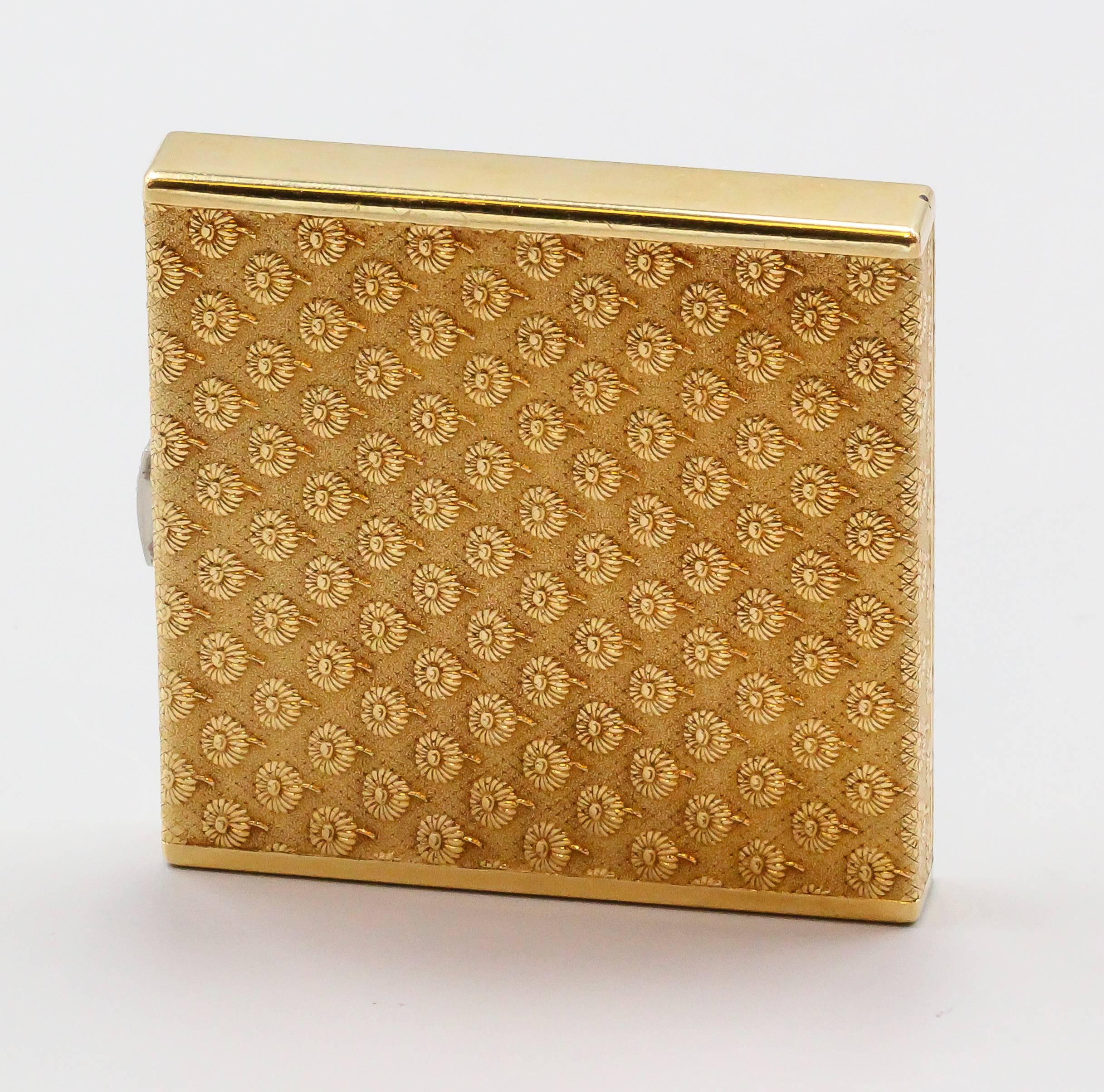 Boucheron Diamond Gold Textured Flower Motif Compact Case 1