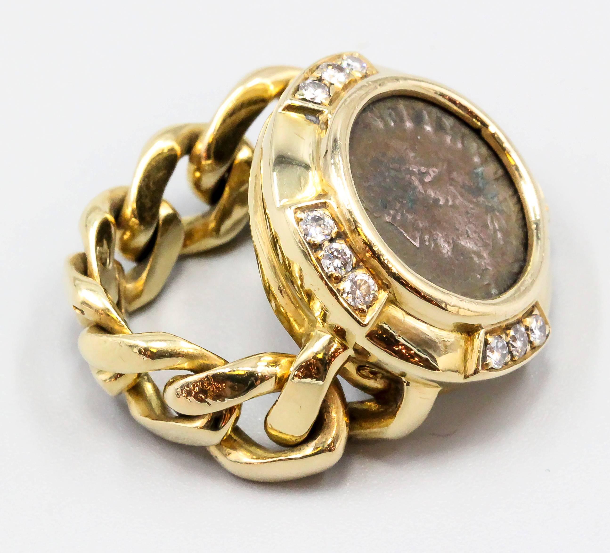 Bulgari Ancient Coin Diamond Gold Flexible Ring 1