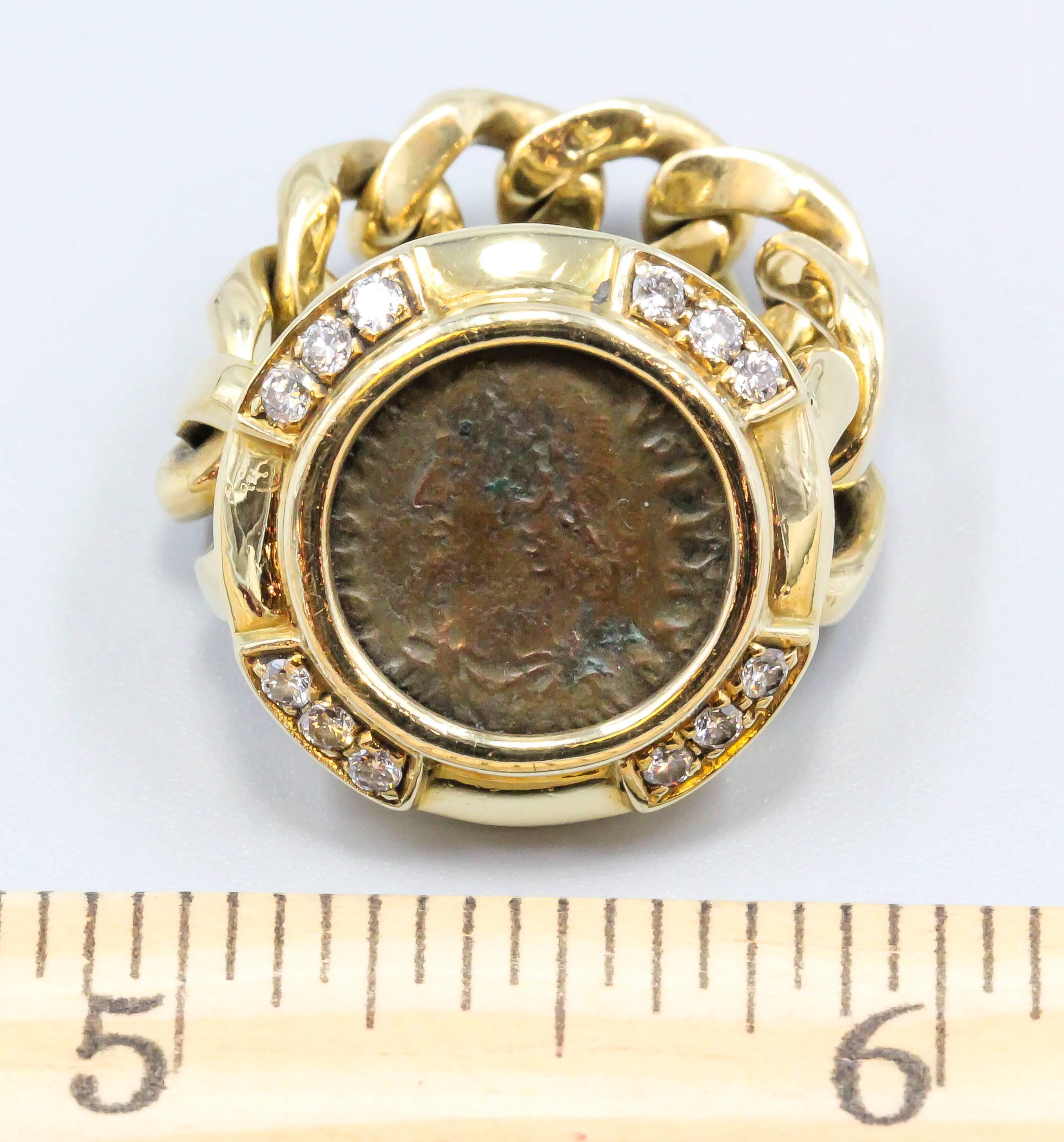 Bulgari Ancient Coin Diamond Gold Flexible Ring 2