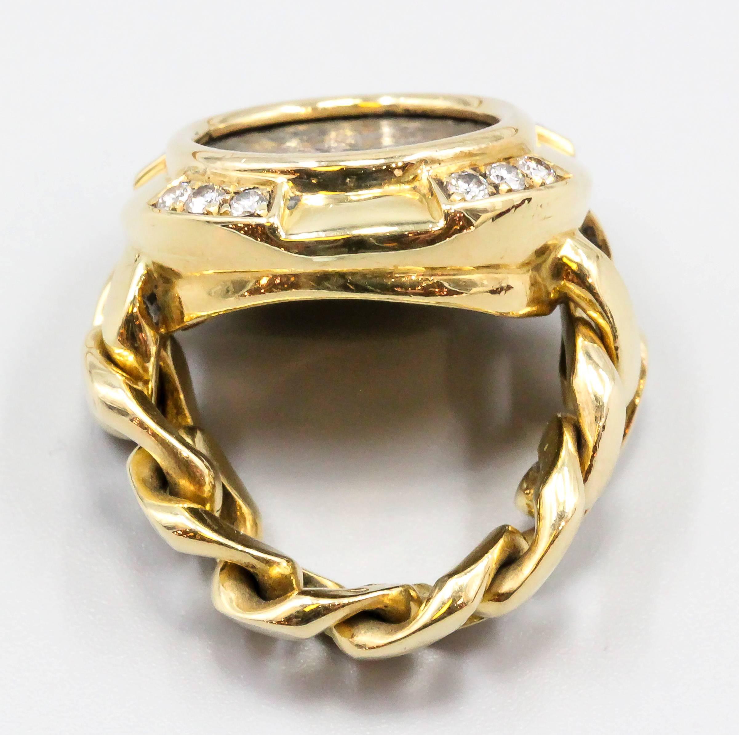 Bulgari Ancient Coin Diamond Gold Flexible Ring 3