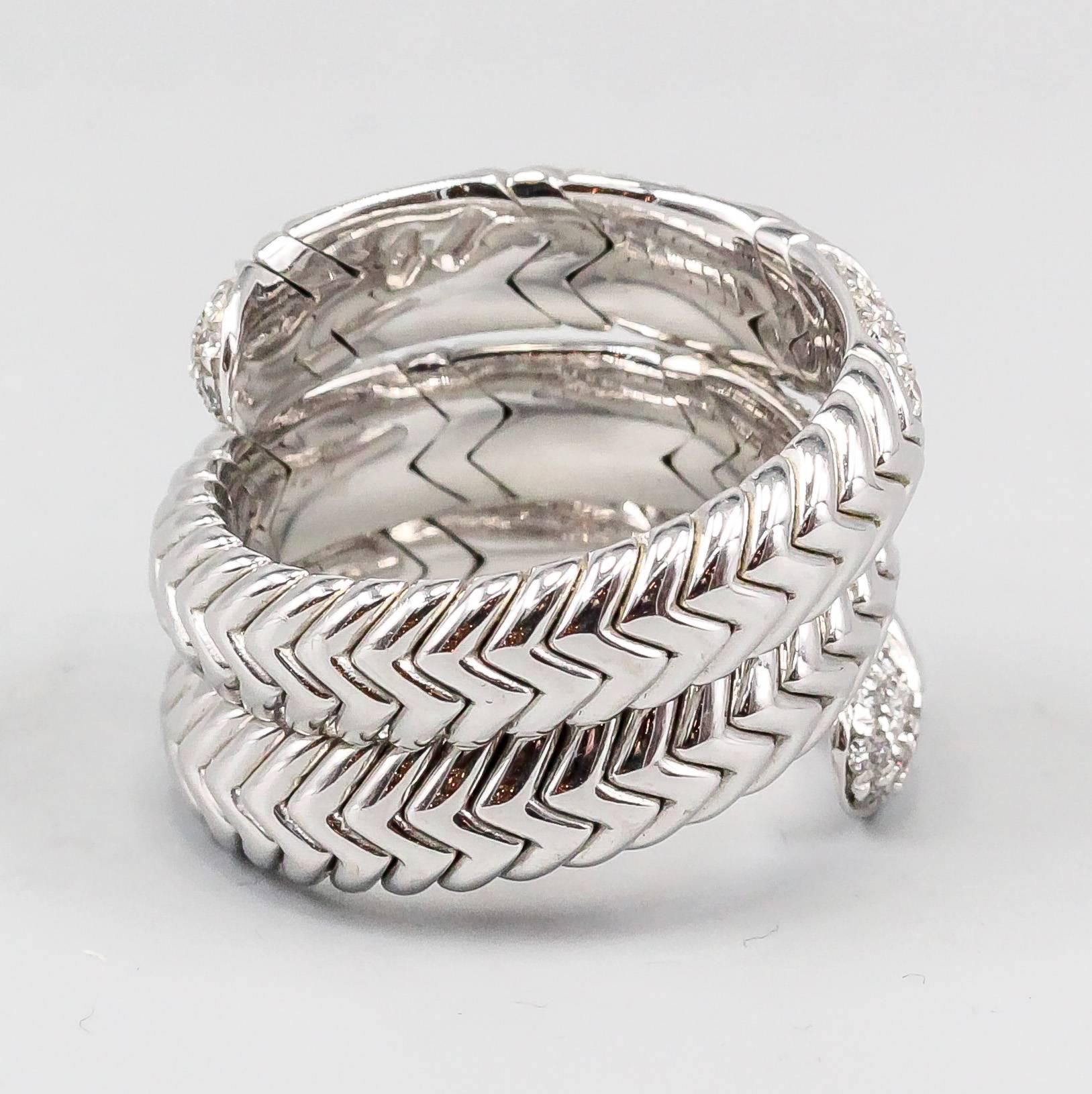 Bulgari Spiga Diamond and White Gold Flexible Snake Ring In Excellent Condition In New York, NY