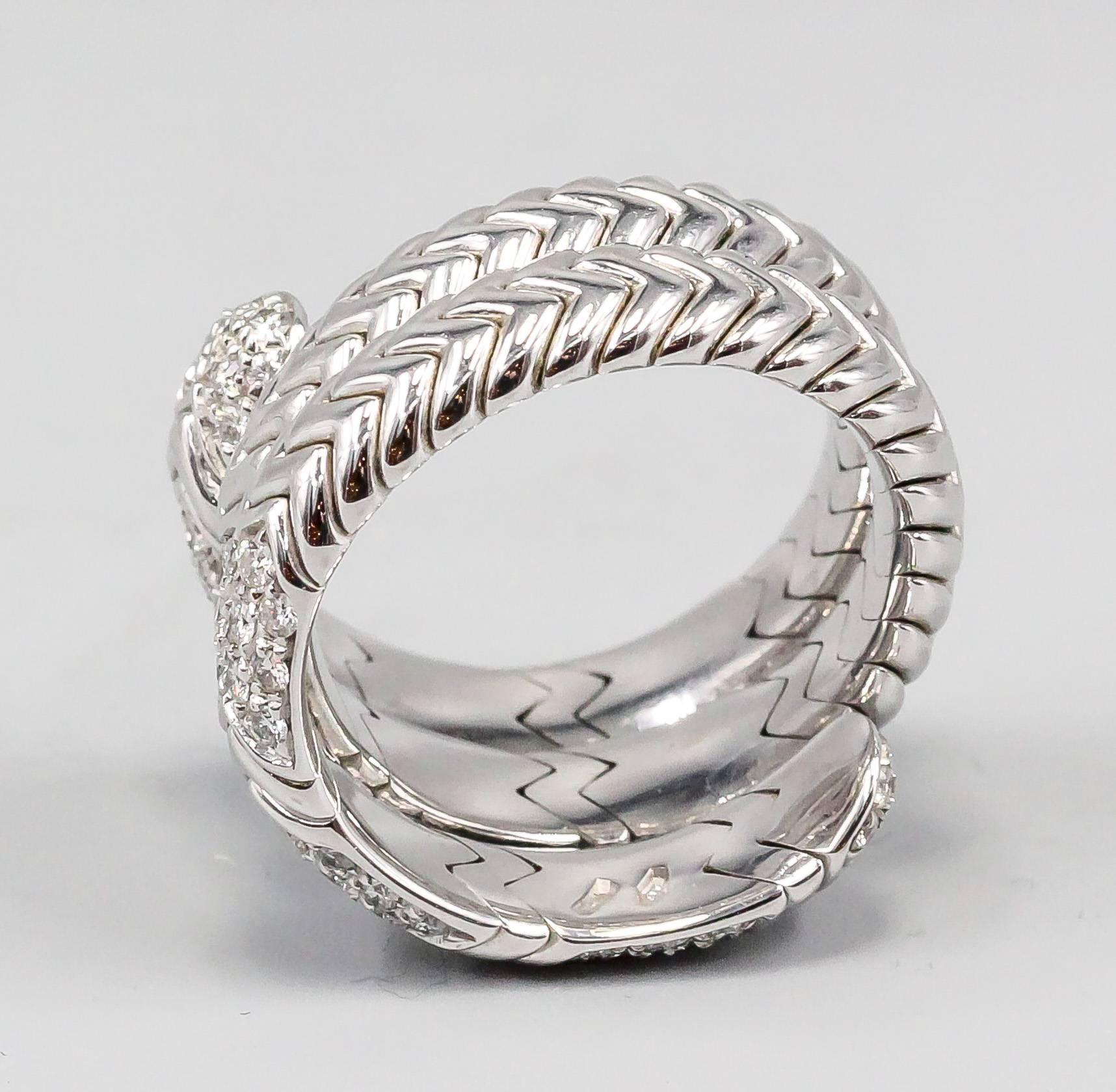 Women's Bulgari Spiga Diamond and White Gold Flexible Snake Ring