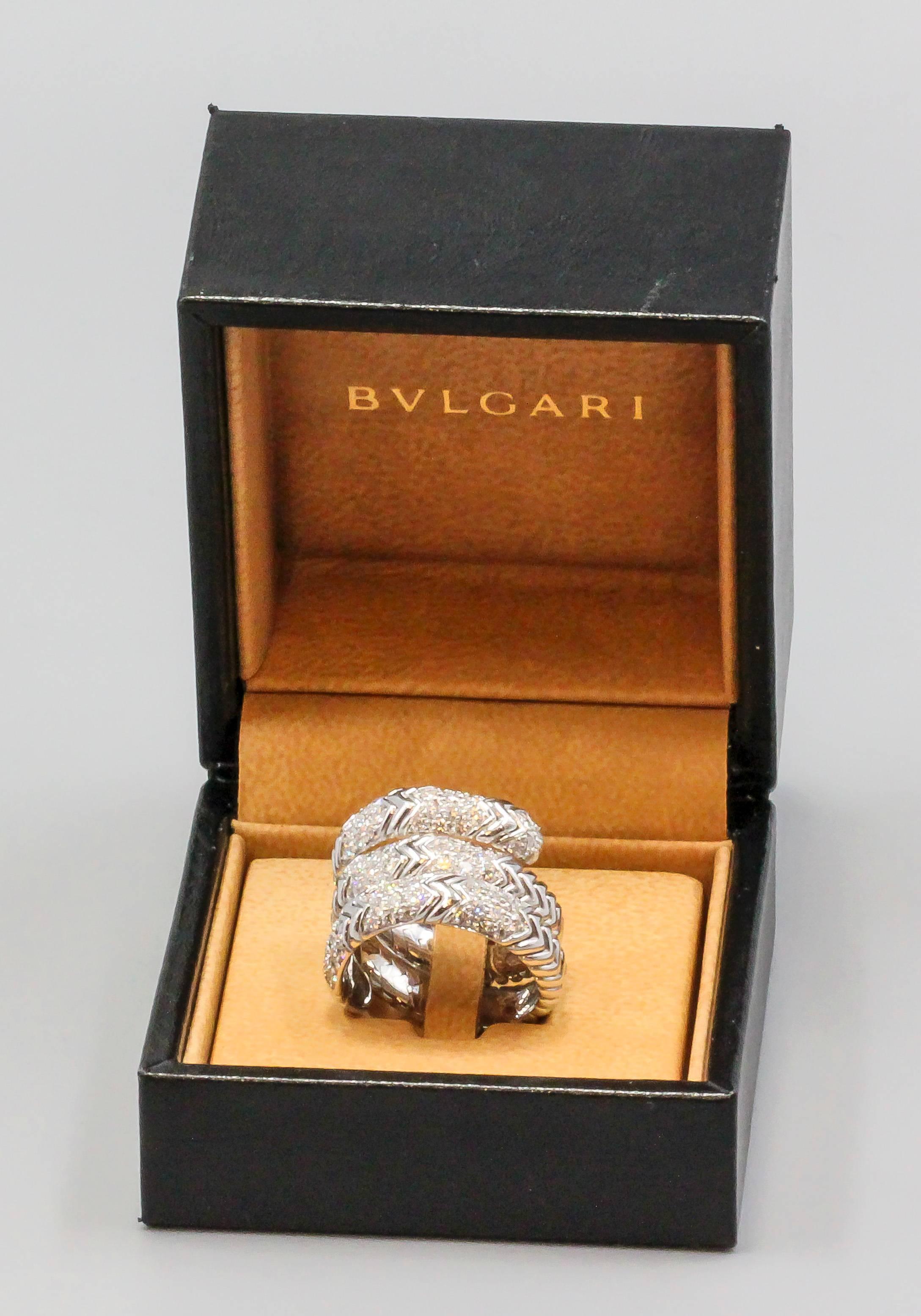 Bulgari Spiga Diamond and White Gold Flexible Snake Ring 3