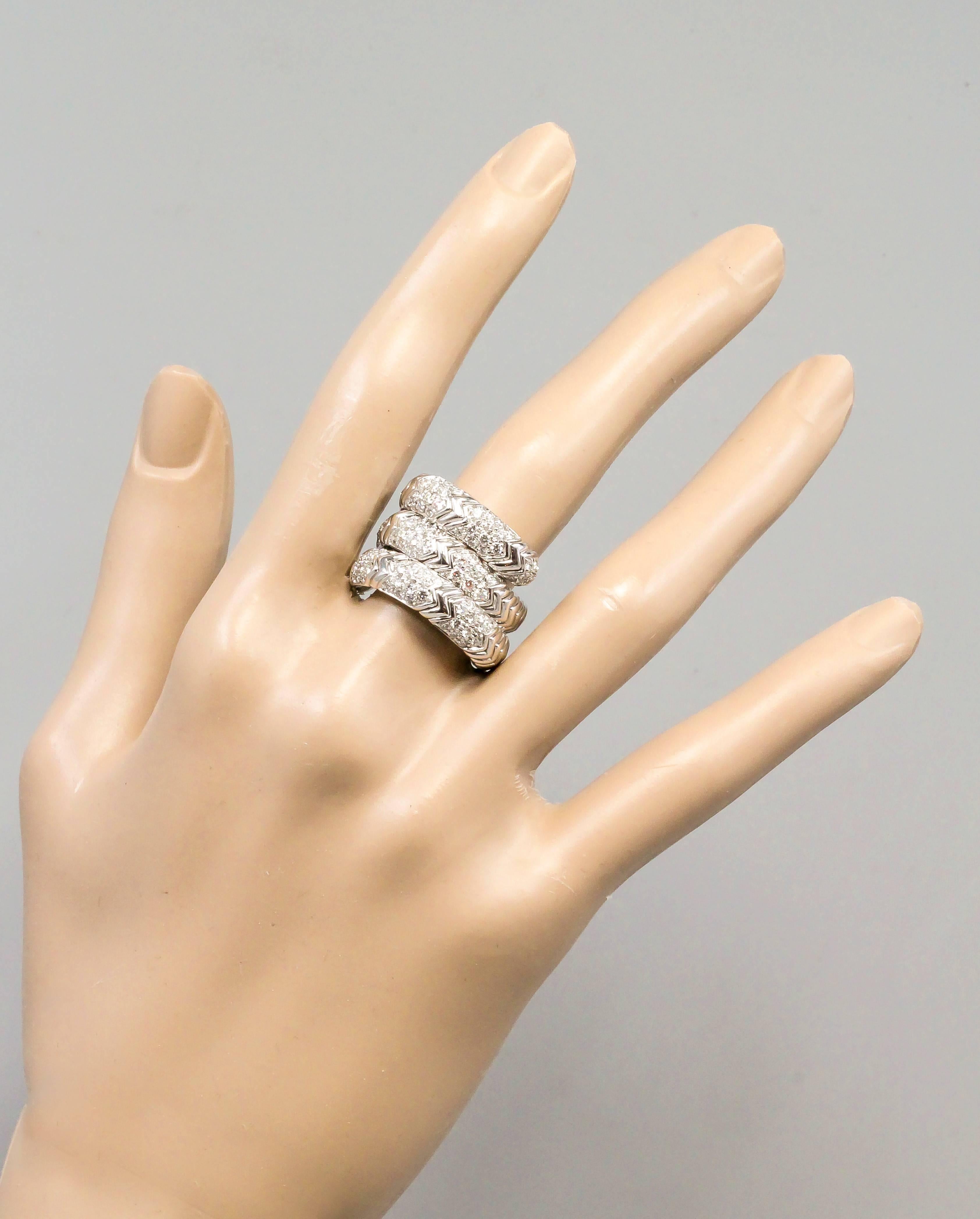 Bulgari Spiga Diamond and White Gold Flexible Snake Ring 4