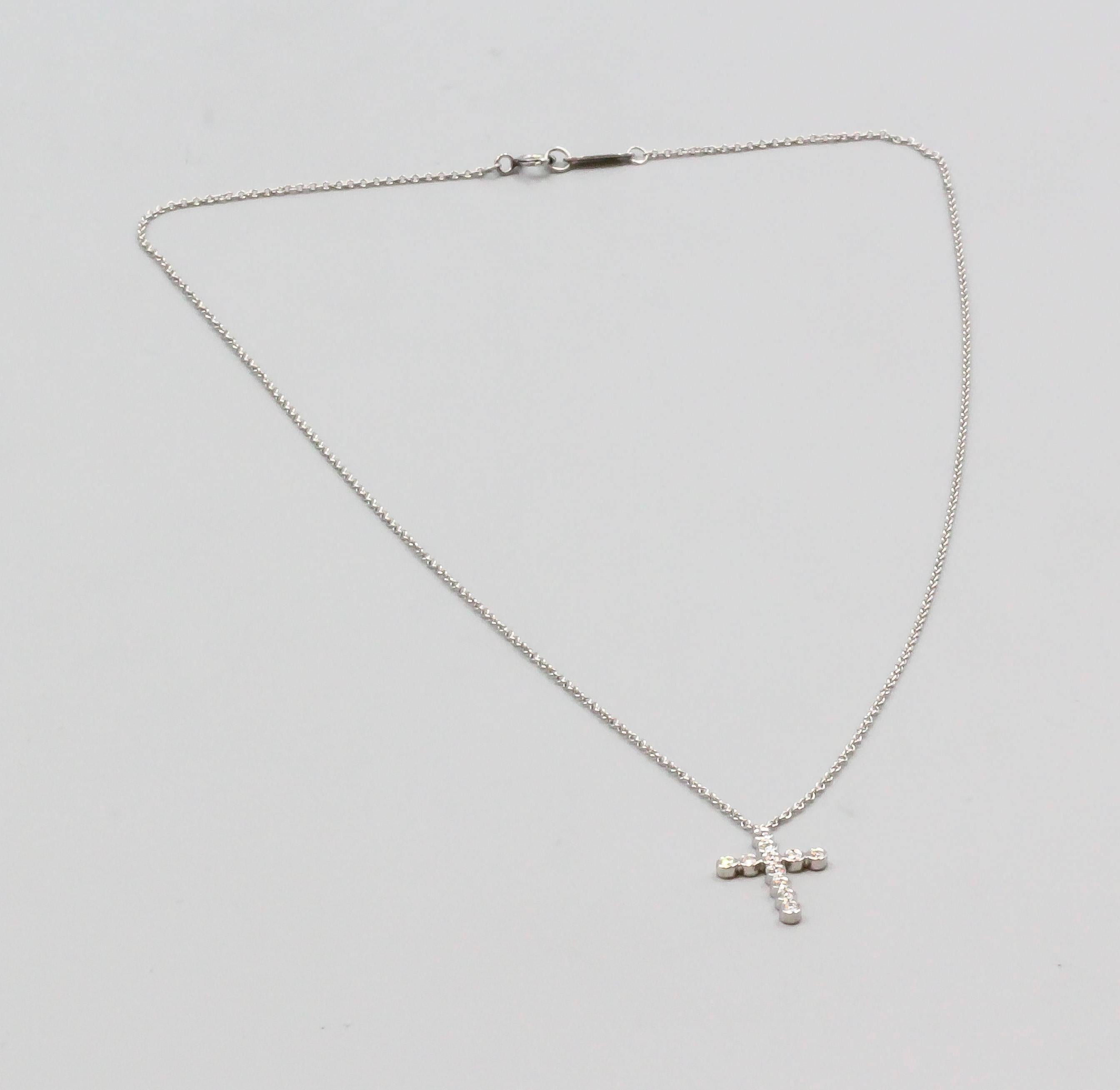 Tiffany & Co. Diamond Platinum Cross Pendant Chain In Excellent Condition In New York, NY