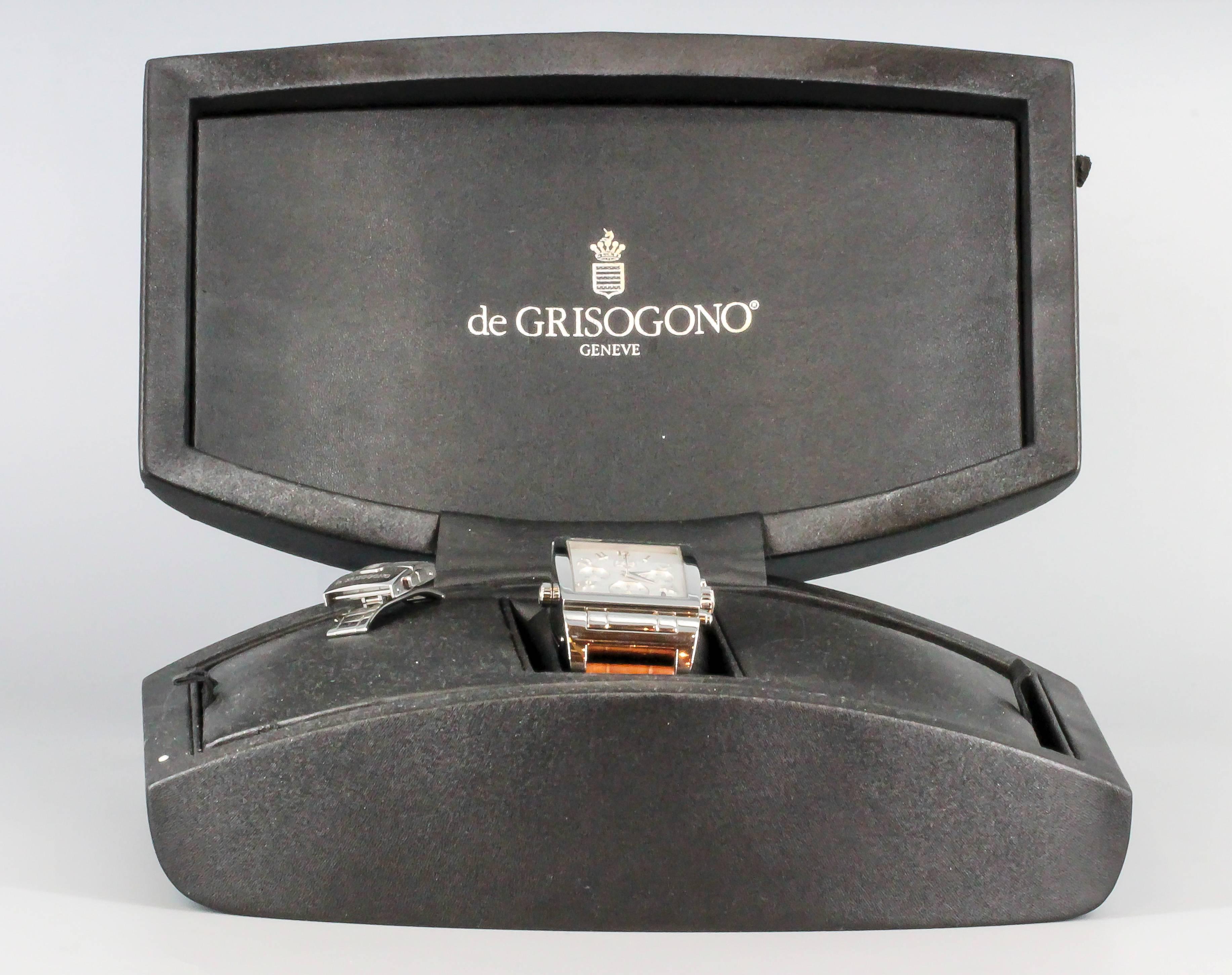 Men's De Grisogono Stainless Steel Instrumento Doppio Time Zone Chronograph Wristwatch