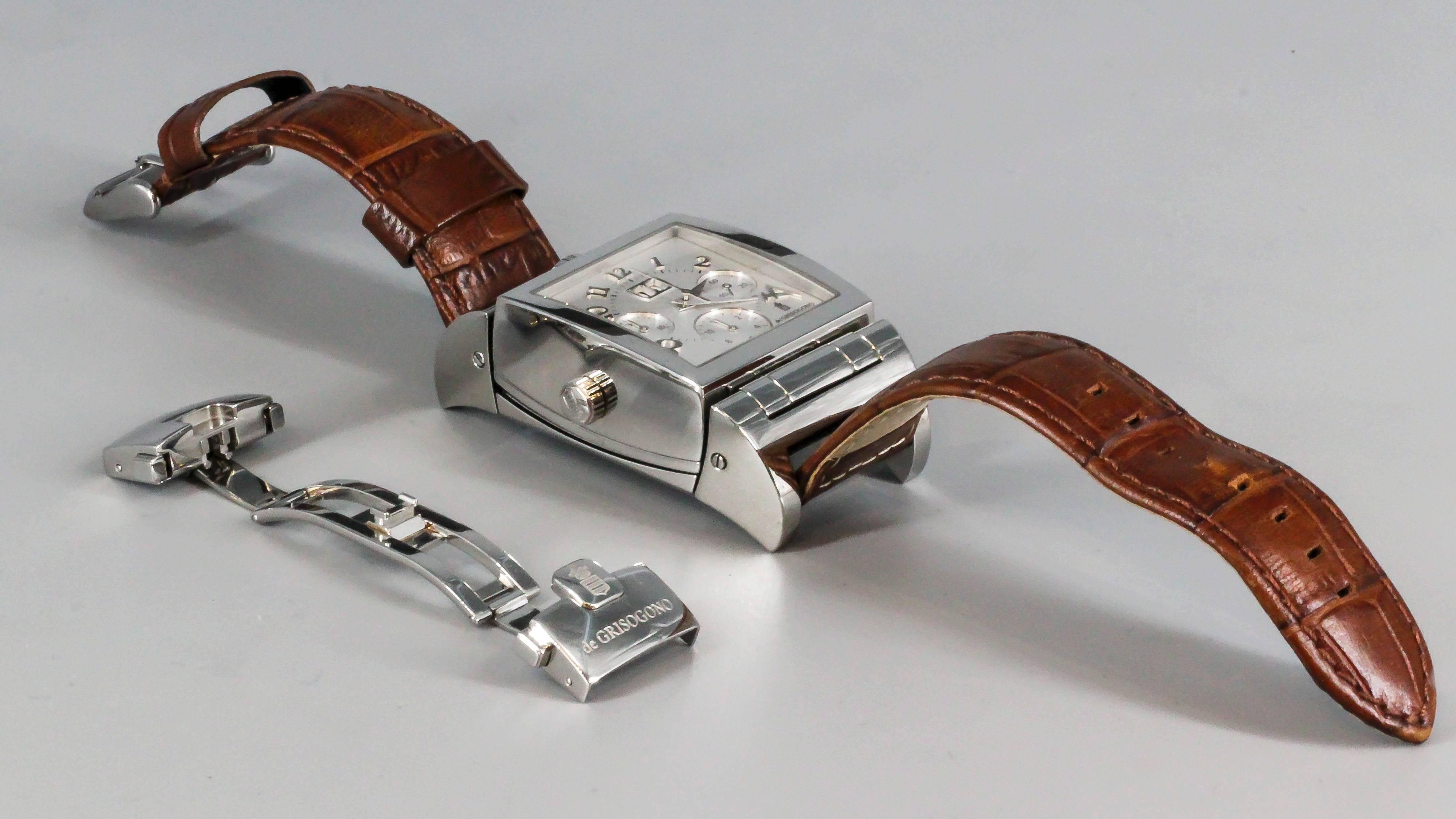 De Grisogono Stainless Steel Instrumento Doppio Time Zone Chronograph Wristwatch 1