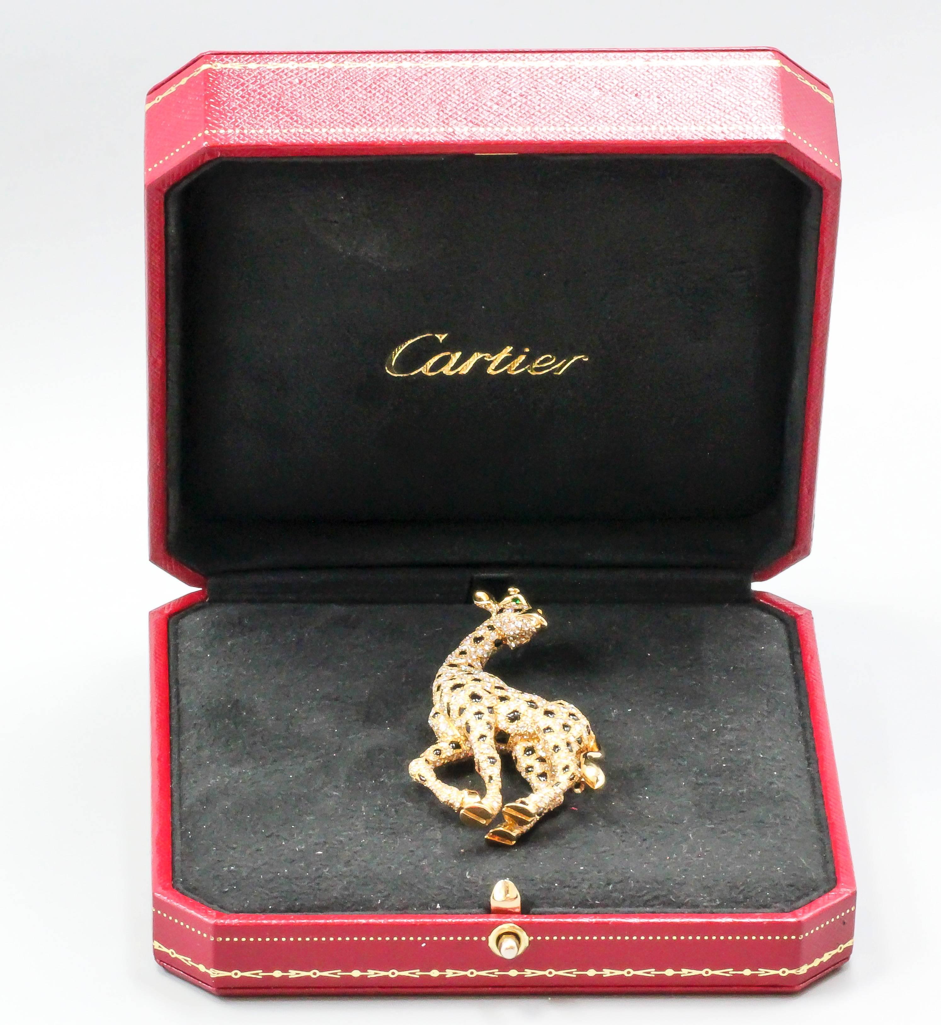 Women's Cartier Onyx Emerald Diamond Gold Giraffe Brooch