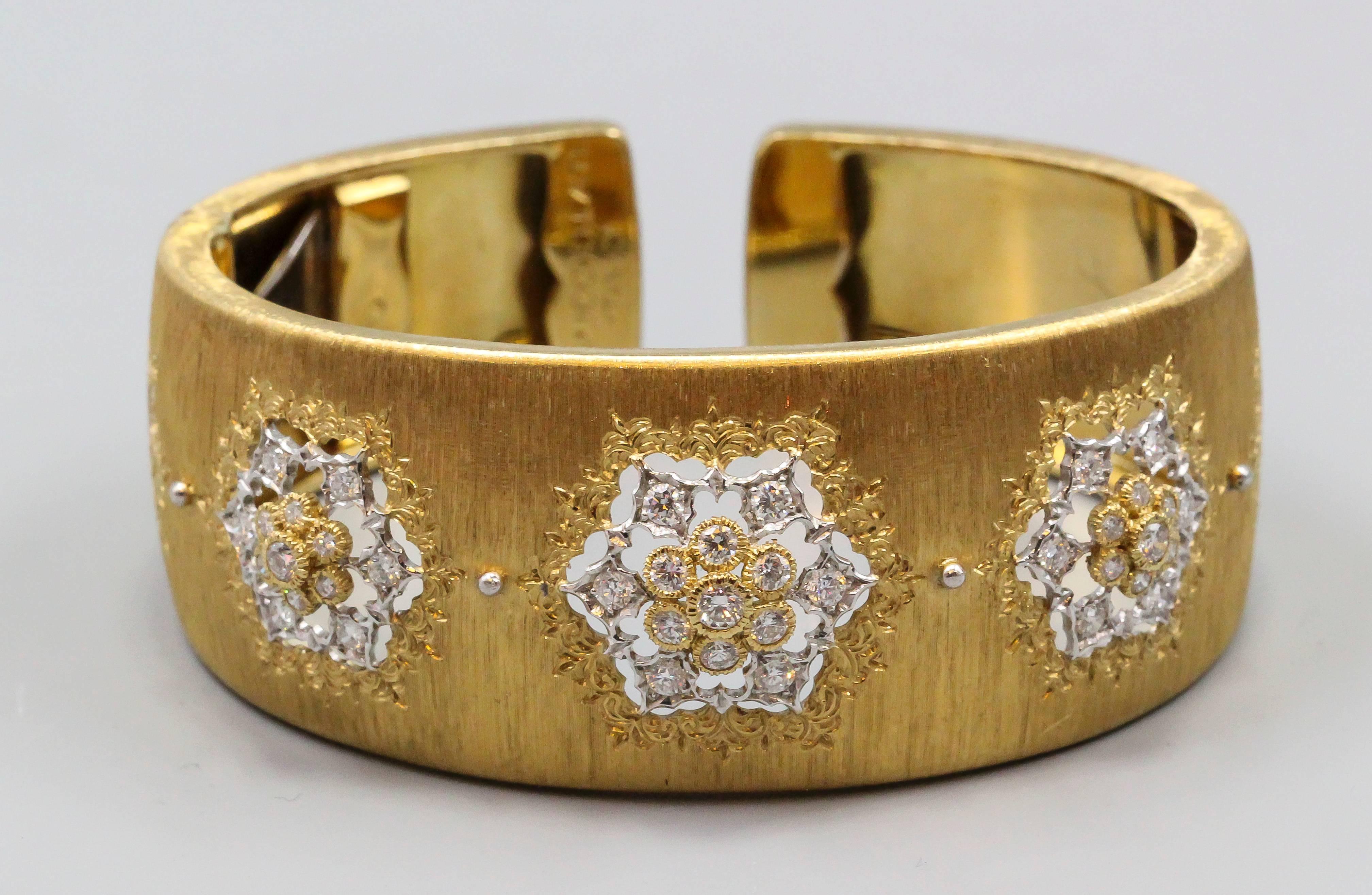 Women's M. Buccellati Diamond Gold Wide Cuff Bracelet